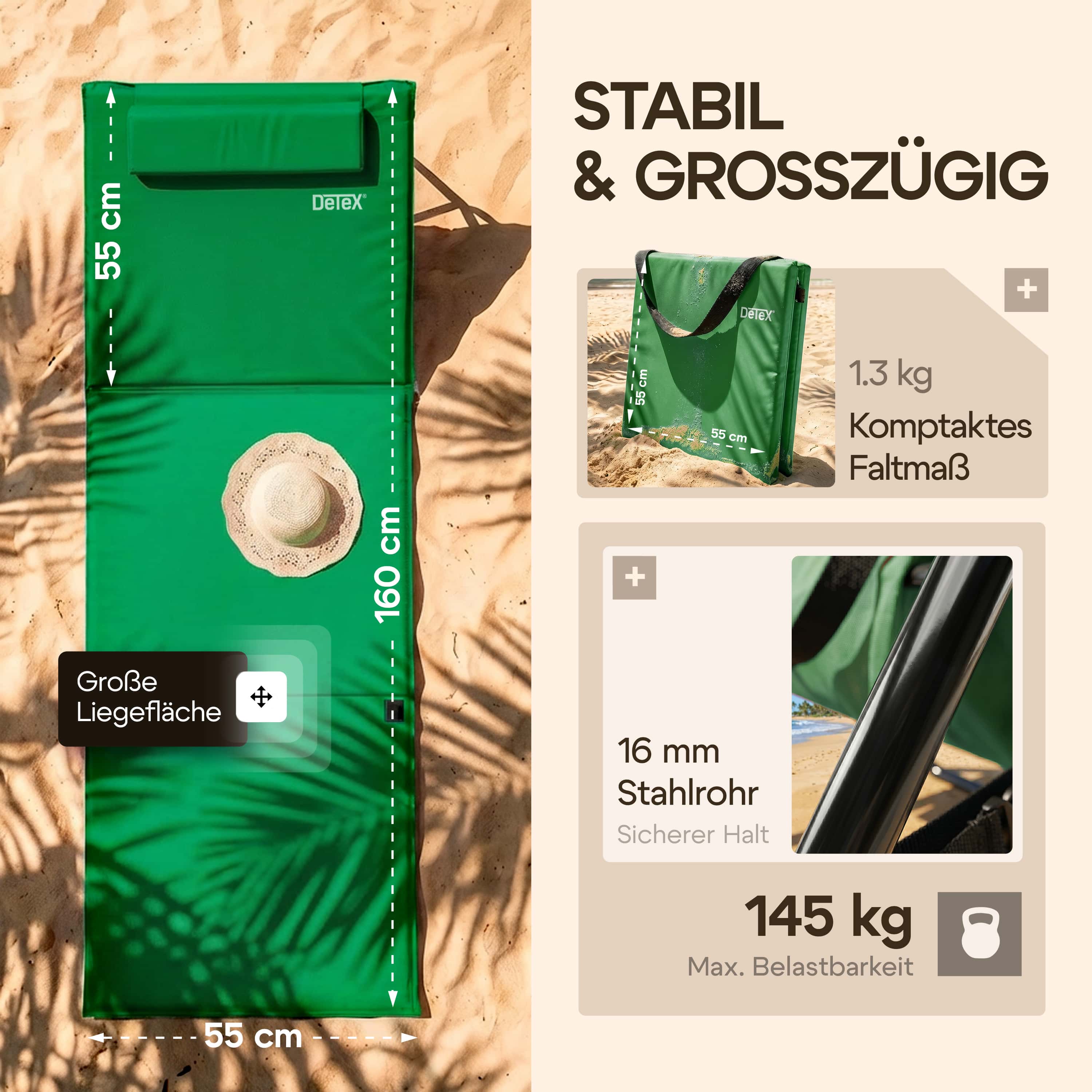 Strandmat\u0020Groen\u0020158x56x46cm\u0020gestoffeerd Strandmat\u0020Groen\u0020158x56x46cm\u0020gestoffeerd
