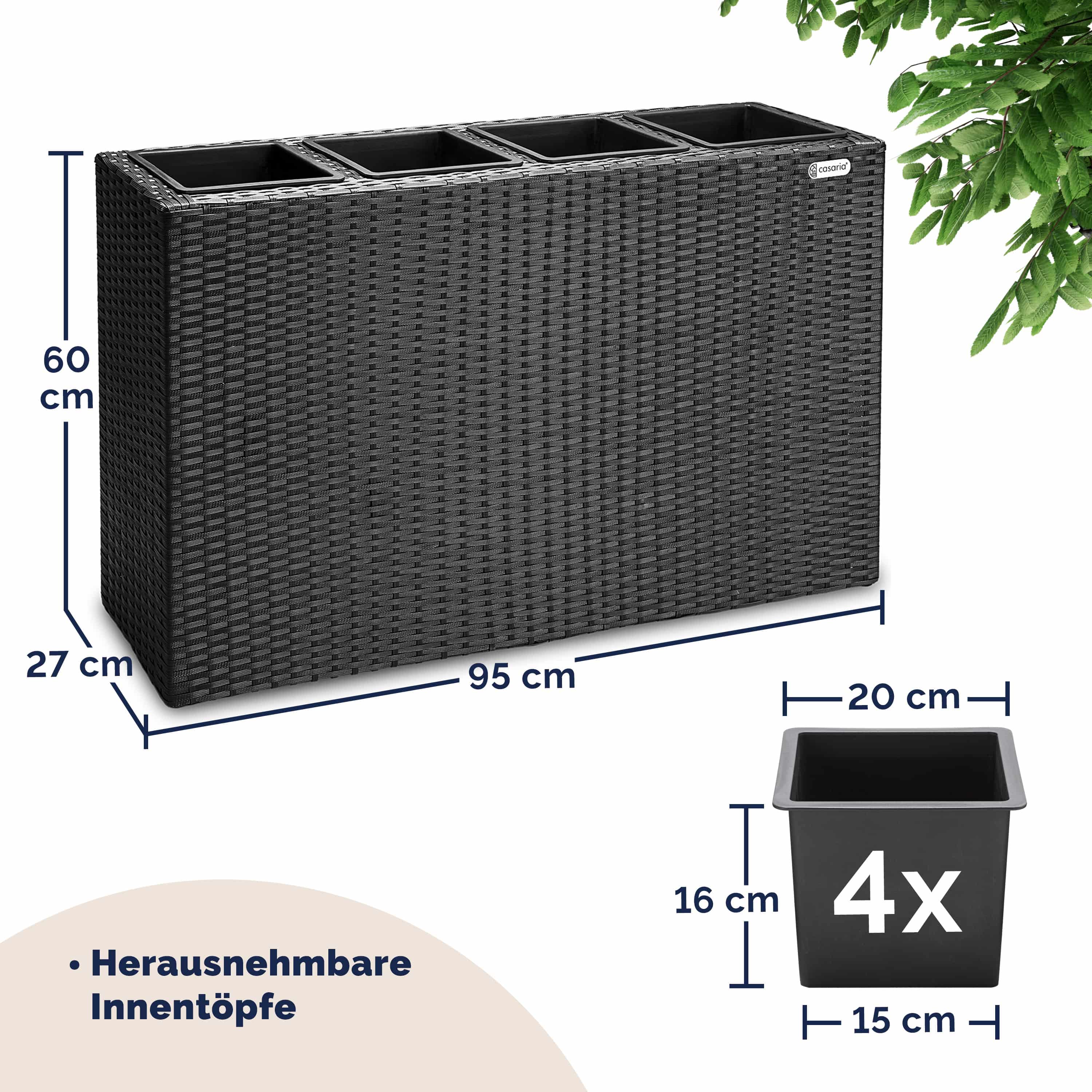 Polyrattan\u0020Bloempot\u0020Zwart\u002095x27x60cm Polyrattan\u0020Bloempot\u0020Zwart\u002095x27x60cm