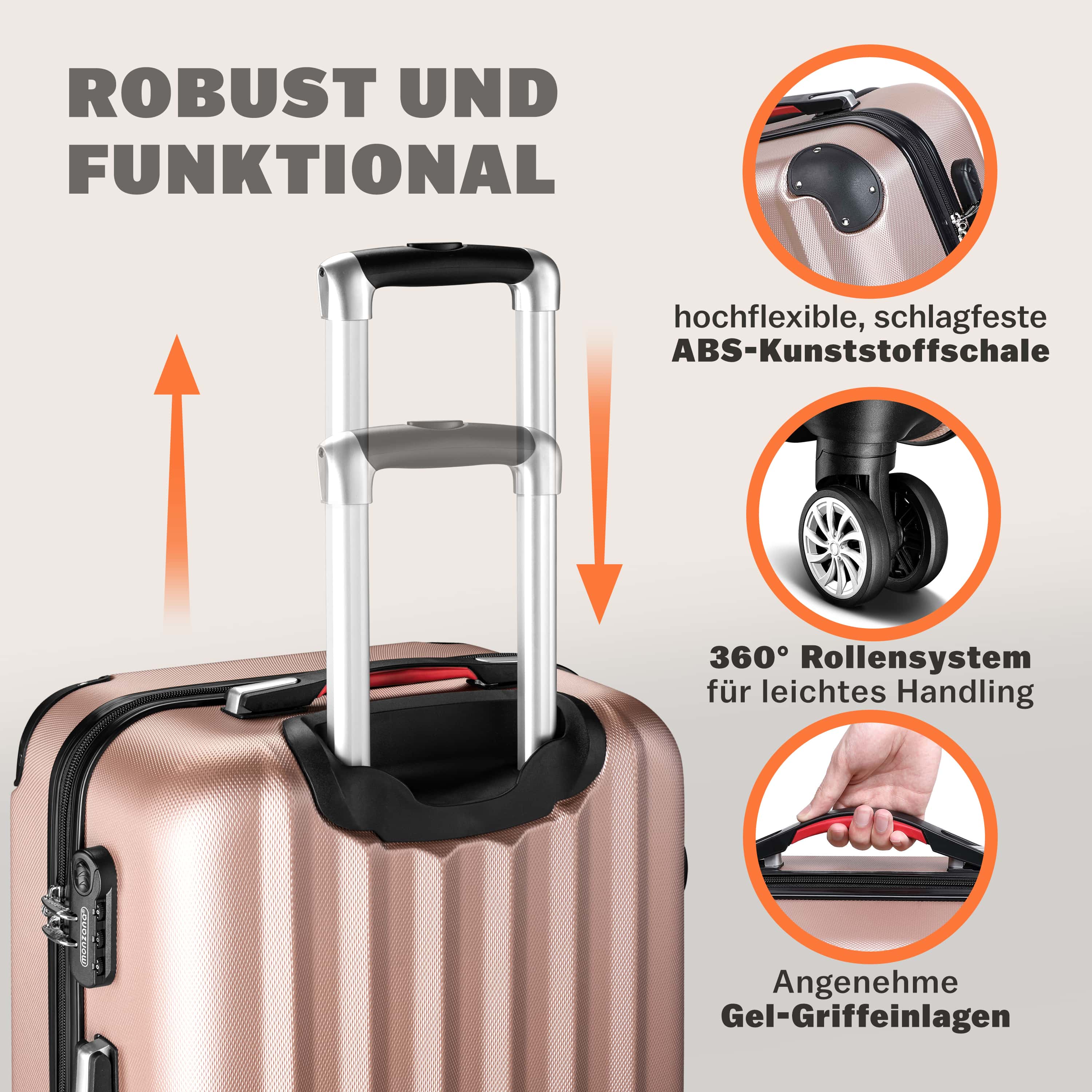 Reiskoffers\u00204\u002Ddelige\u0020Roze\u0020ABS\u0020accessoires