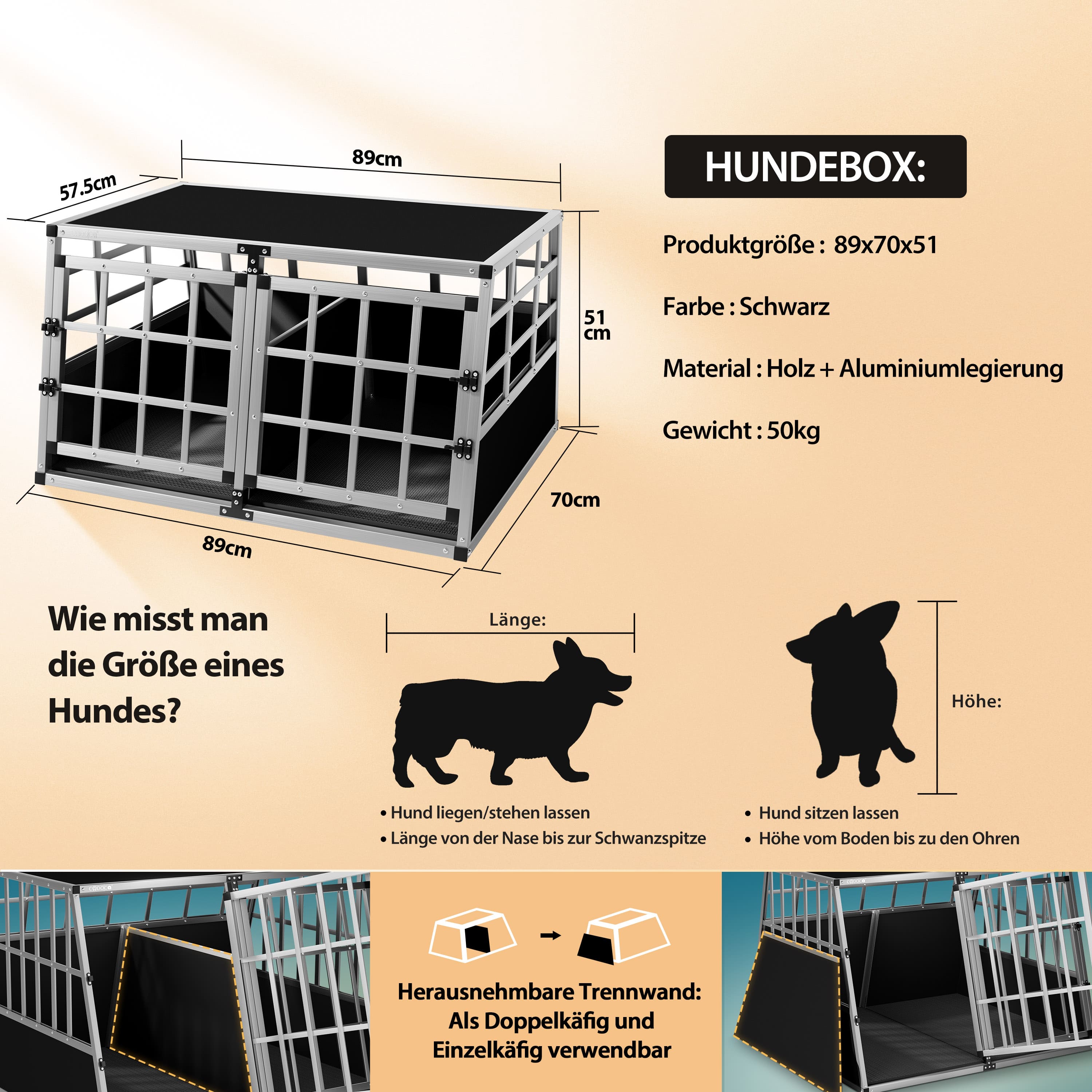 Transportbench\u0020voor\u0020Honden\u0020XL\u0020Aluminium\u002089x70x51cm