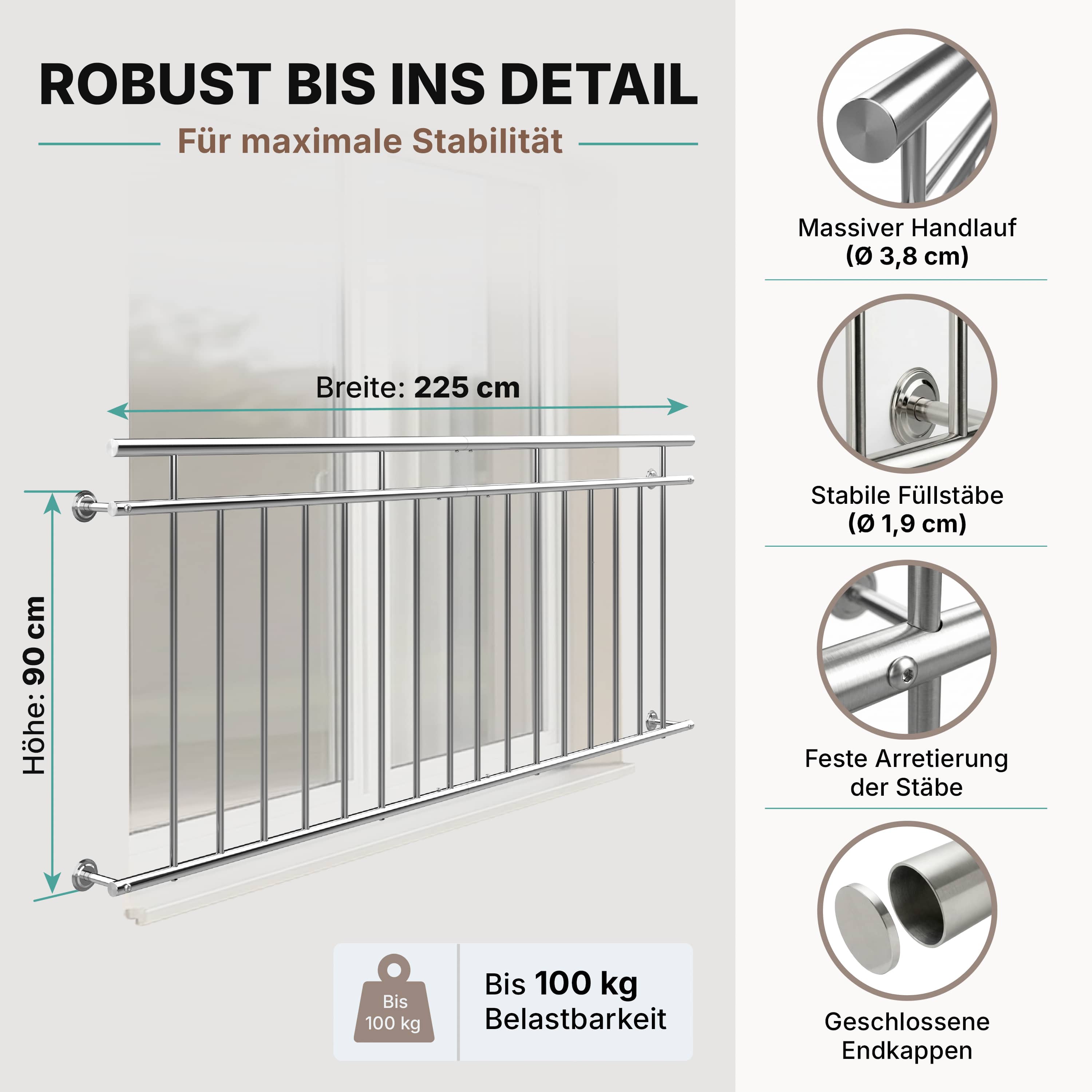 Balkonhek\u0020RVS\u002090x225cm Balkonhek\u0020RVS\u002090x225cm