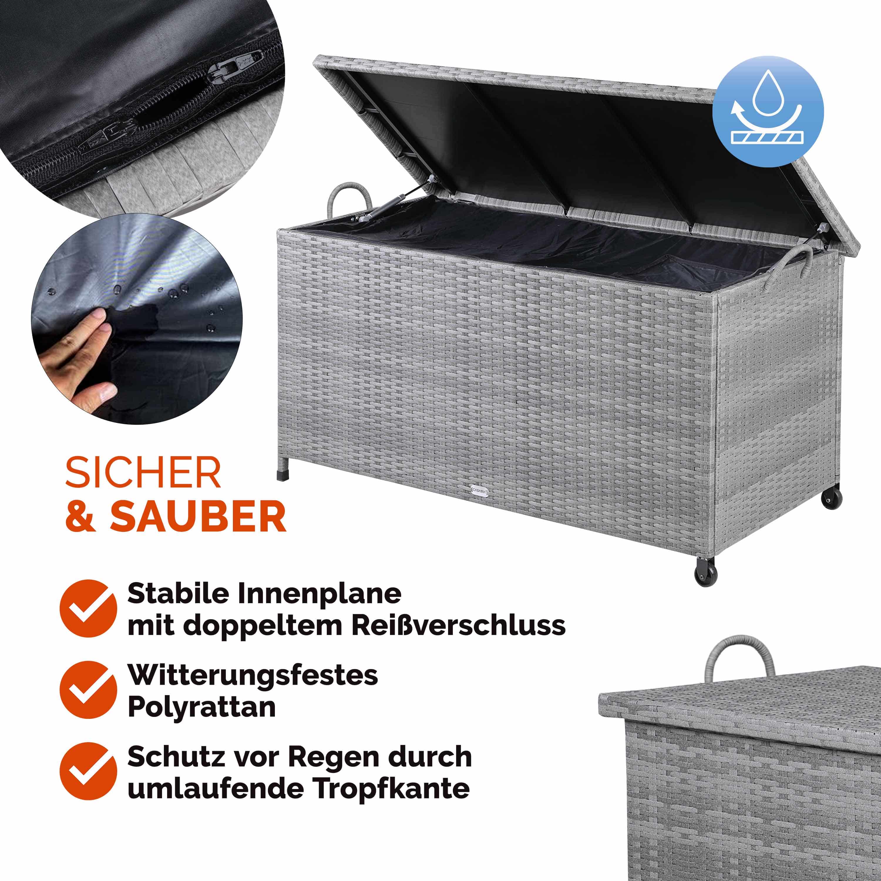 Polyrotan\u0020Kussenbox\u0020Grijs\u0020117x53x60cm\u0020met\u0020Wielen