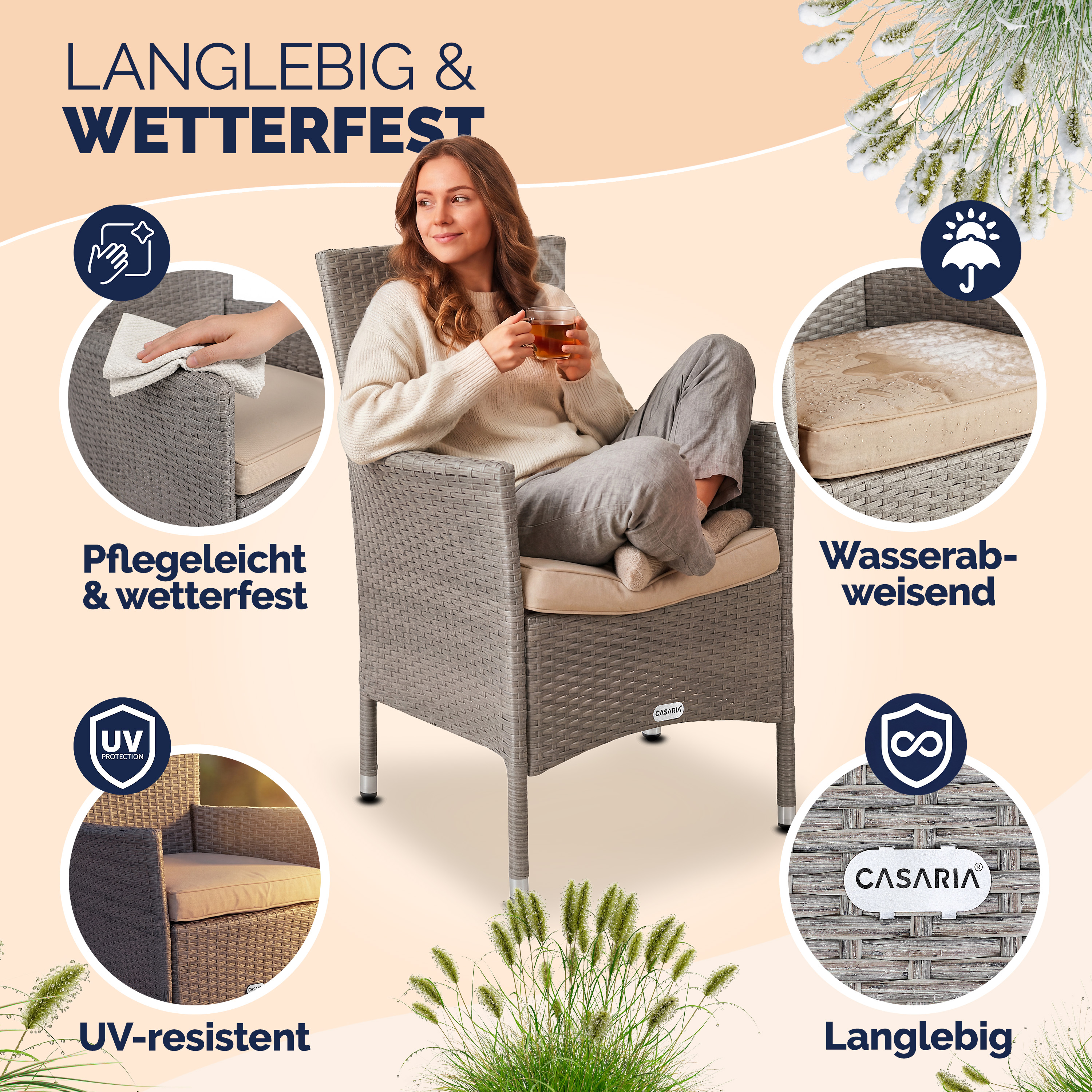 Polyrotan\u0020Tuinstoelen\u00202\u0020Stuks\u0020Cr\u00E8me\u002FBeige\u0020stapelbaar