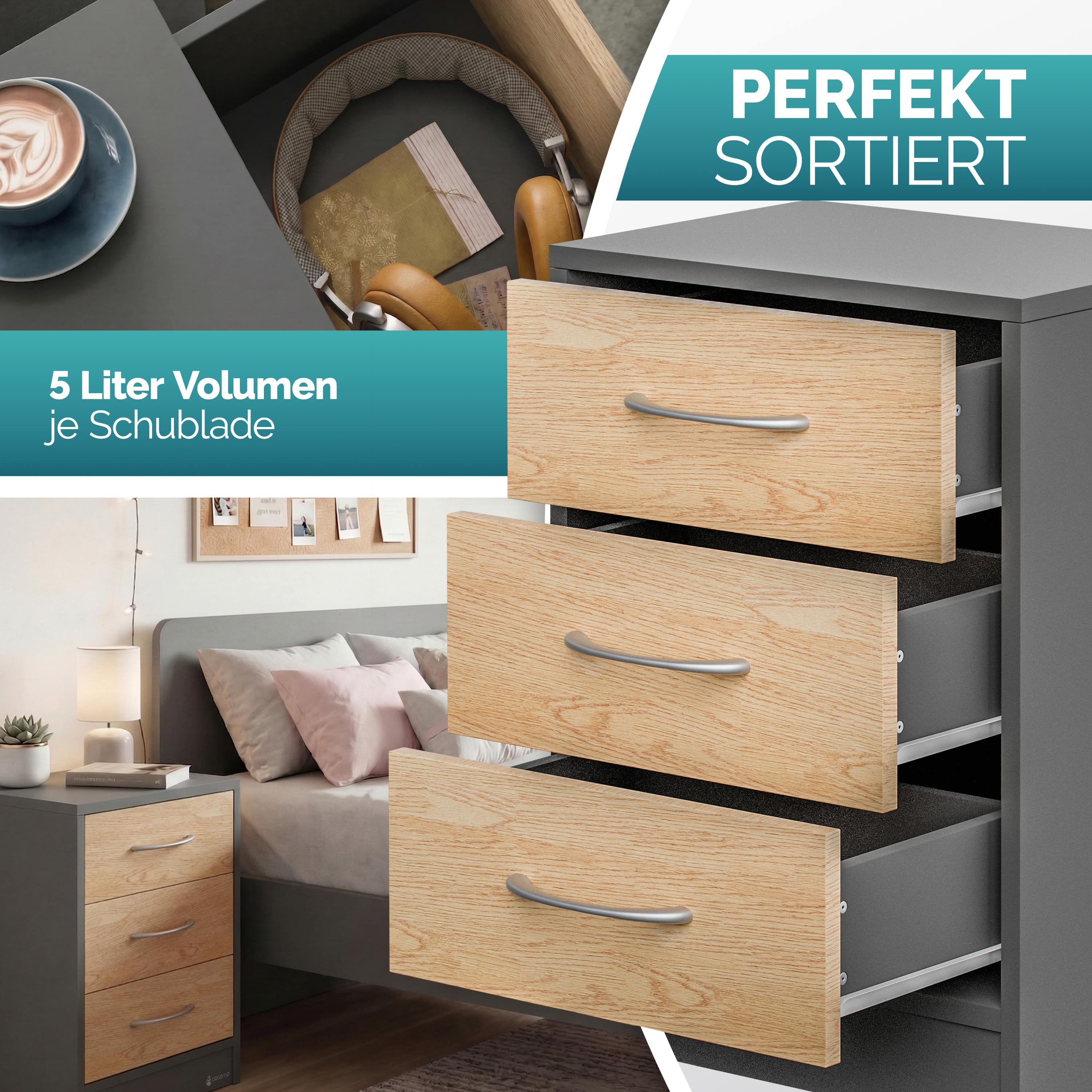Nachtkastje\u0020Eloise\u0020Hout\u002FGrijs\u002054x39x28cm Nachtkastje\u0020Eloise\u0020Hout\u002FGrijs\u002054x39x28cm