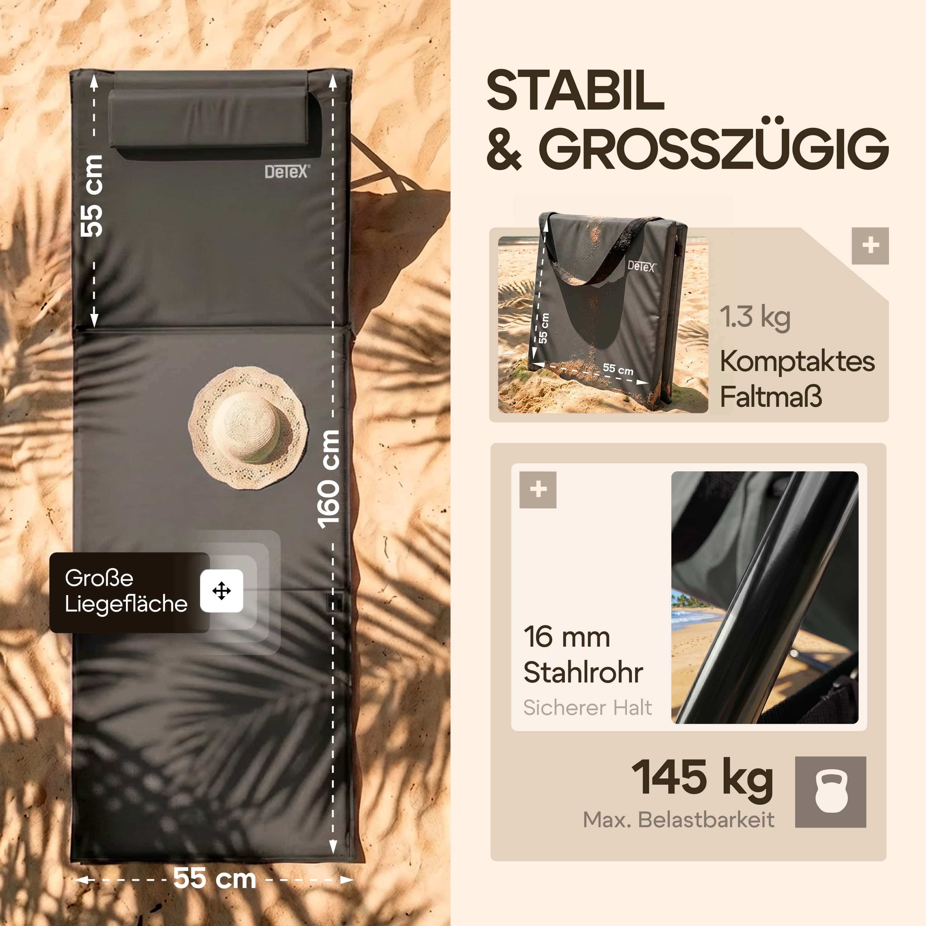 Strandmat\u0020Antraciet\u0020158x56x46cm\u0020gestoffeerd Strandmat\u0020Antraciet\u0020158x56x46cm\u0020gestoffeerd