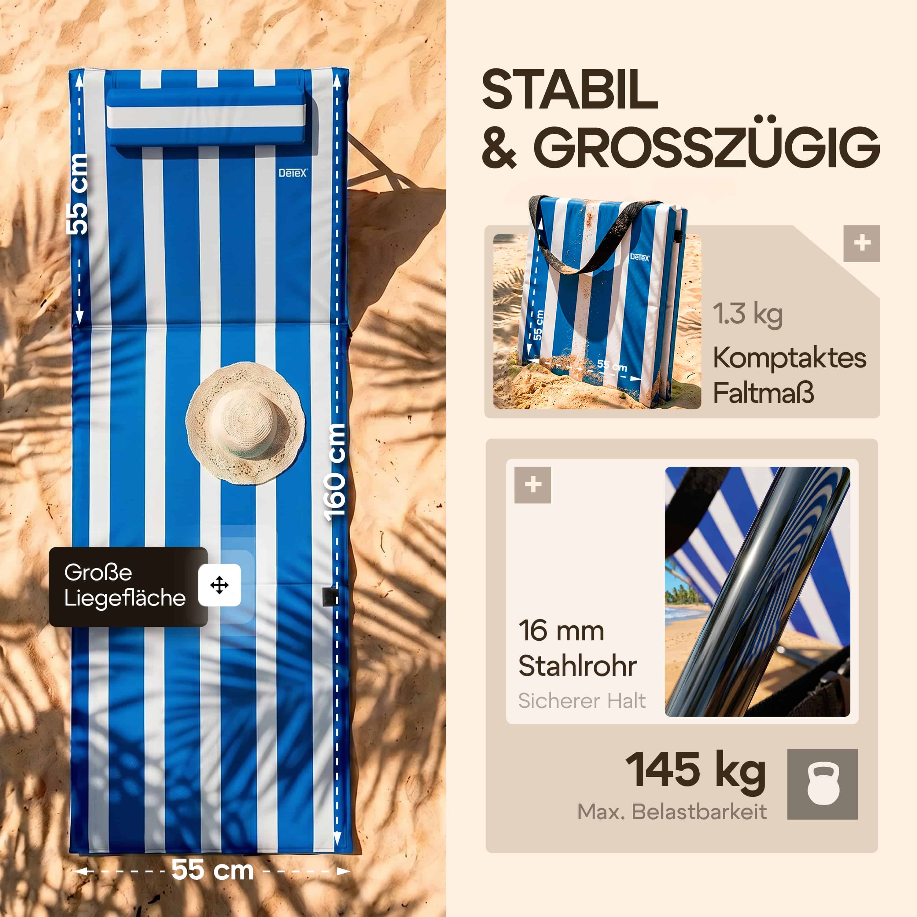 Strandmat\u0020Blauw\u002FWit\u0020158x56x46cm\u0020gestoffeerd Strandmat\u0020Blauw\u002FWit\u0020158x56x46cm\u0020gestoffeerd