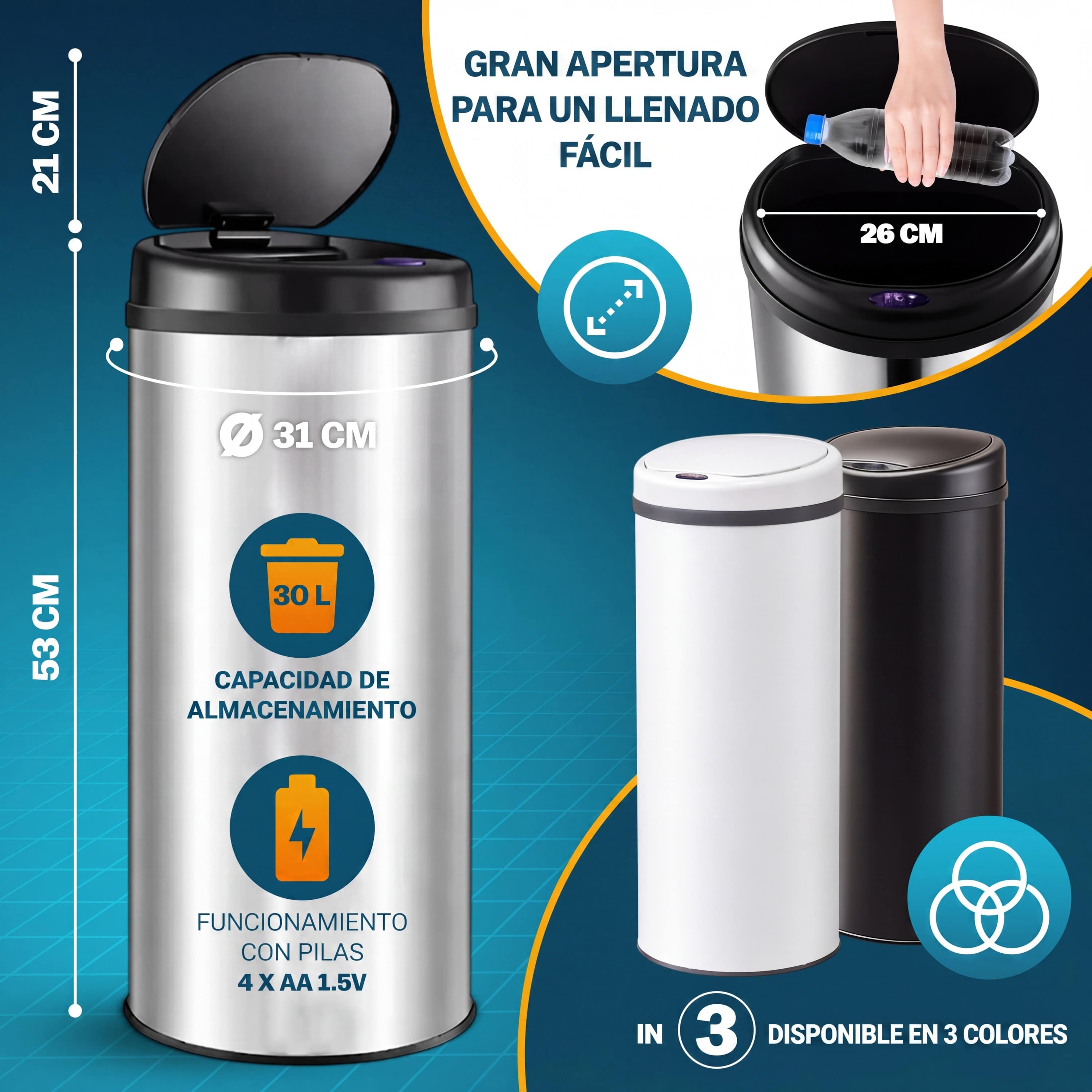 Sensor\u0020afvalbak\u0020Wit\u0020roestvrij\u0020staal\u002030\u0020liter