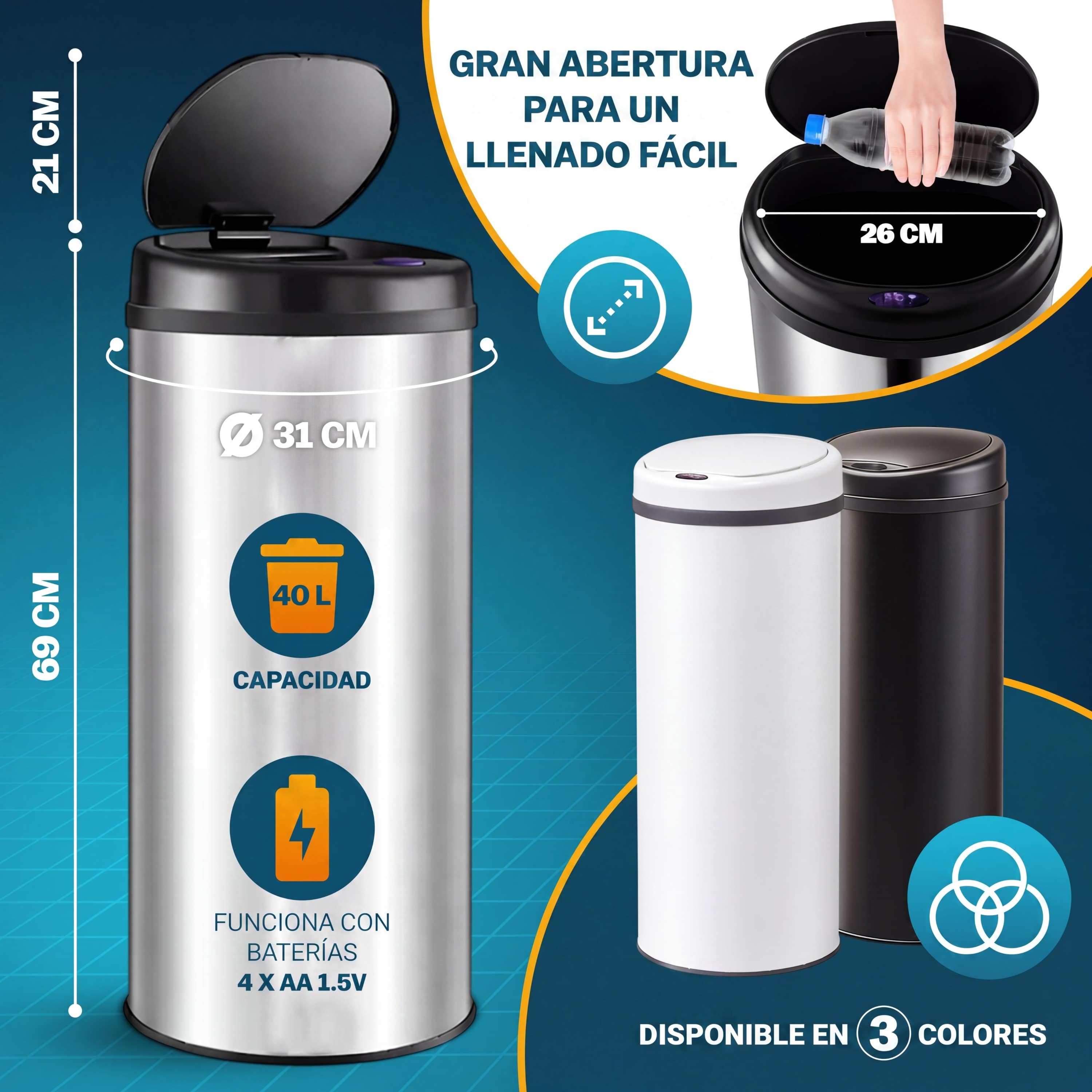 Sensor\u0020afvalbak\u0020Wit\u0020roestvrij\u0020staal\u002040\u0020liter