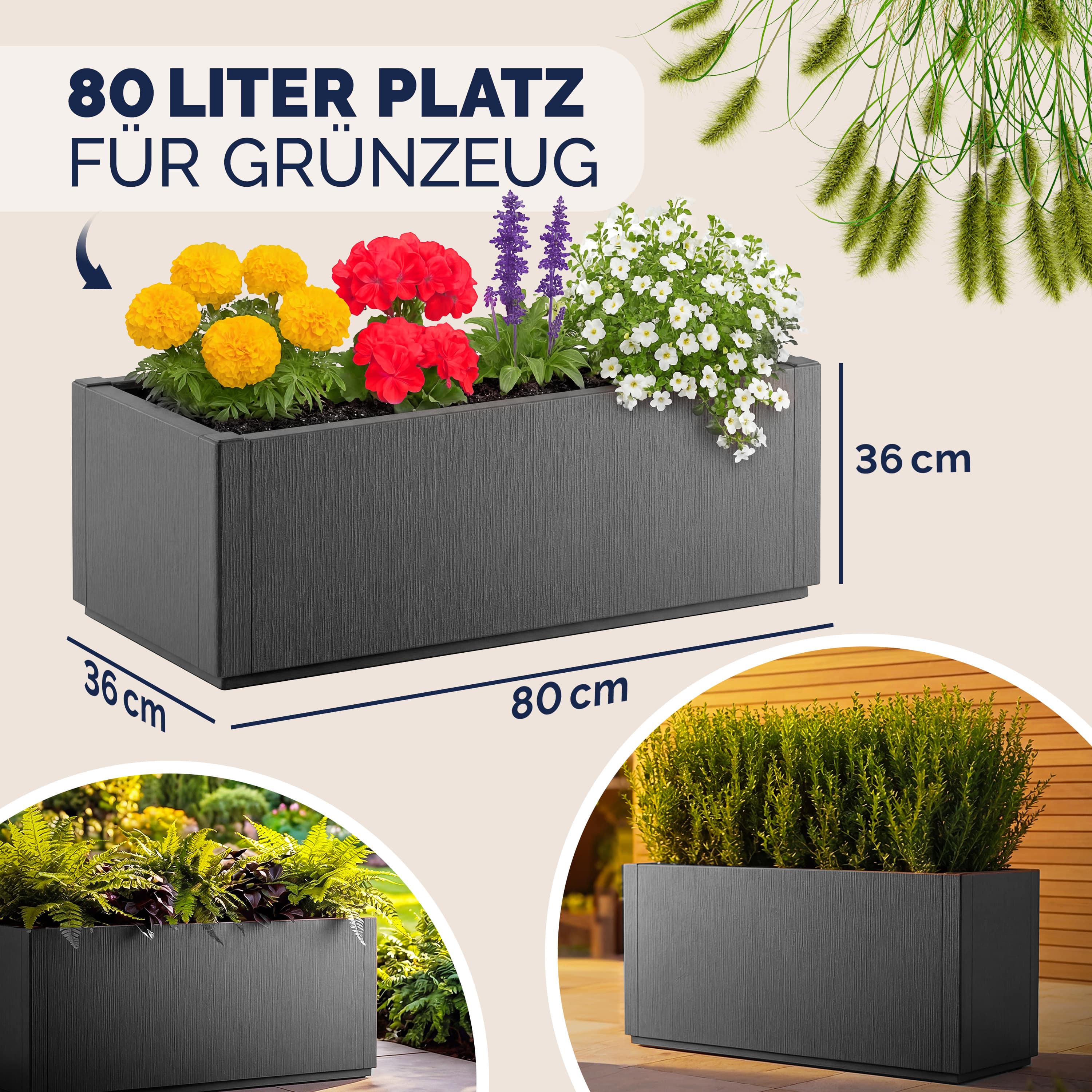 Bloempot\u0020Ethica\u0020Antraciet\u0020plastic\u002080x36x36cm
