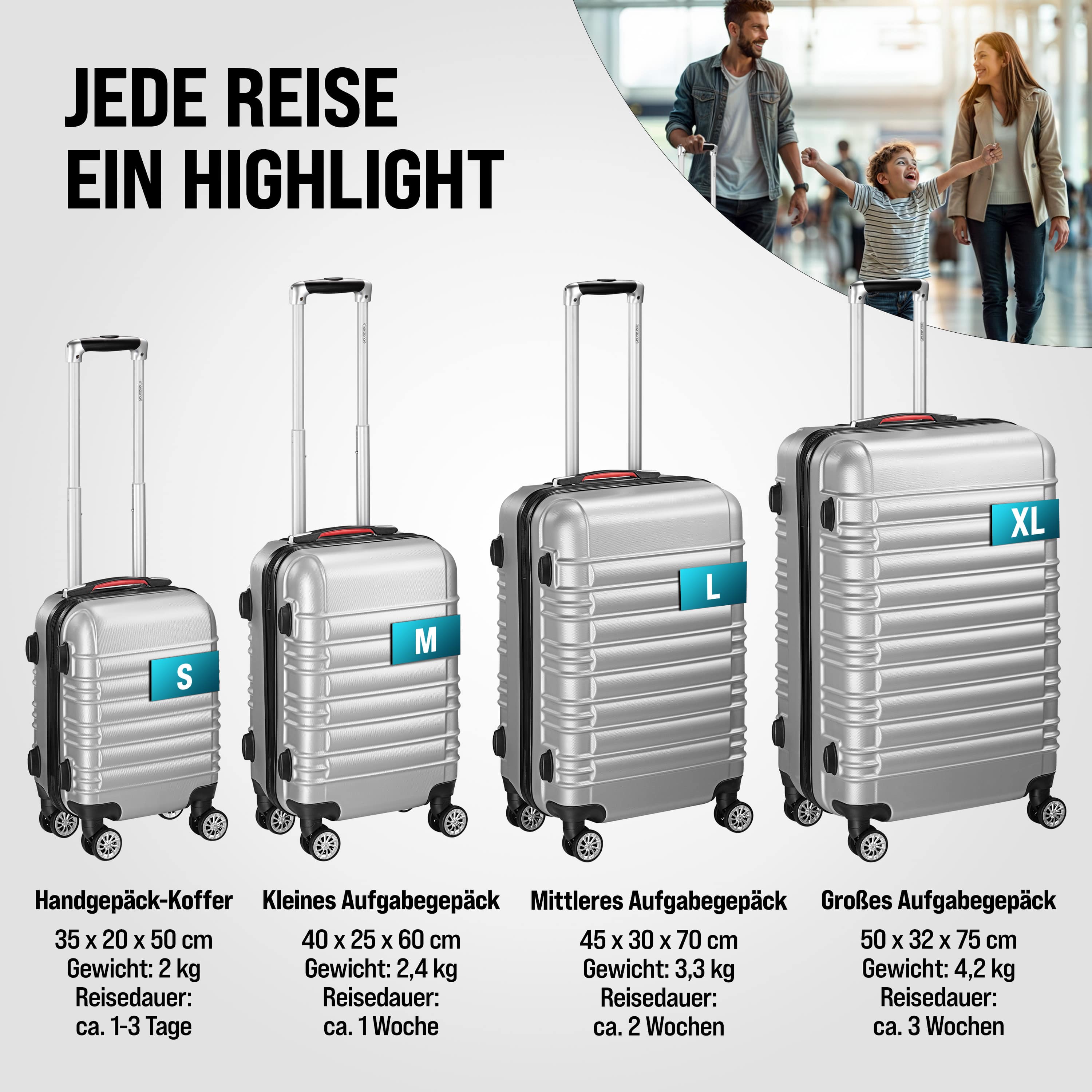 Reiskoffers\u00204\u002Ddelige\u0020Zilver\u0020ABS\u0020accessoires