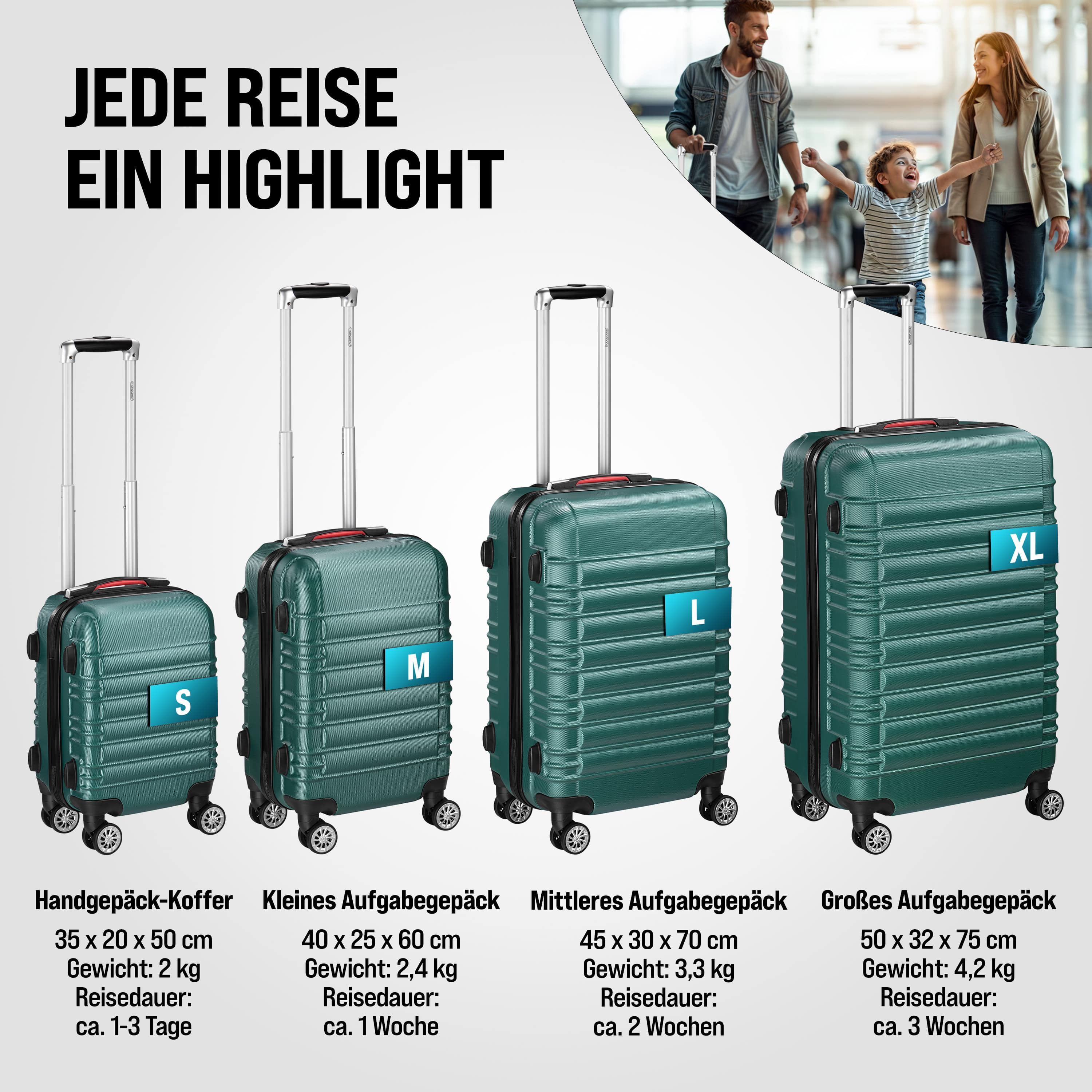 Reiskoffers\u00204\u002Ddelige\u0020Groen\u0020ABS\u0020accessoires