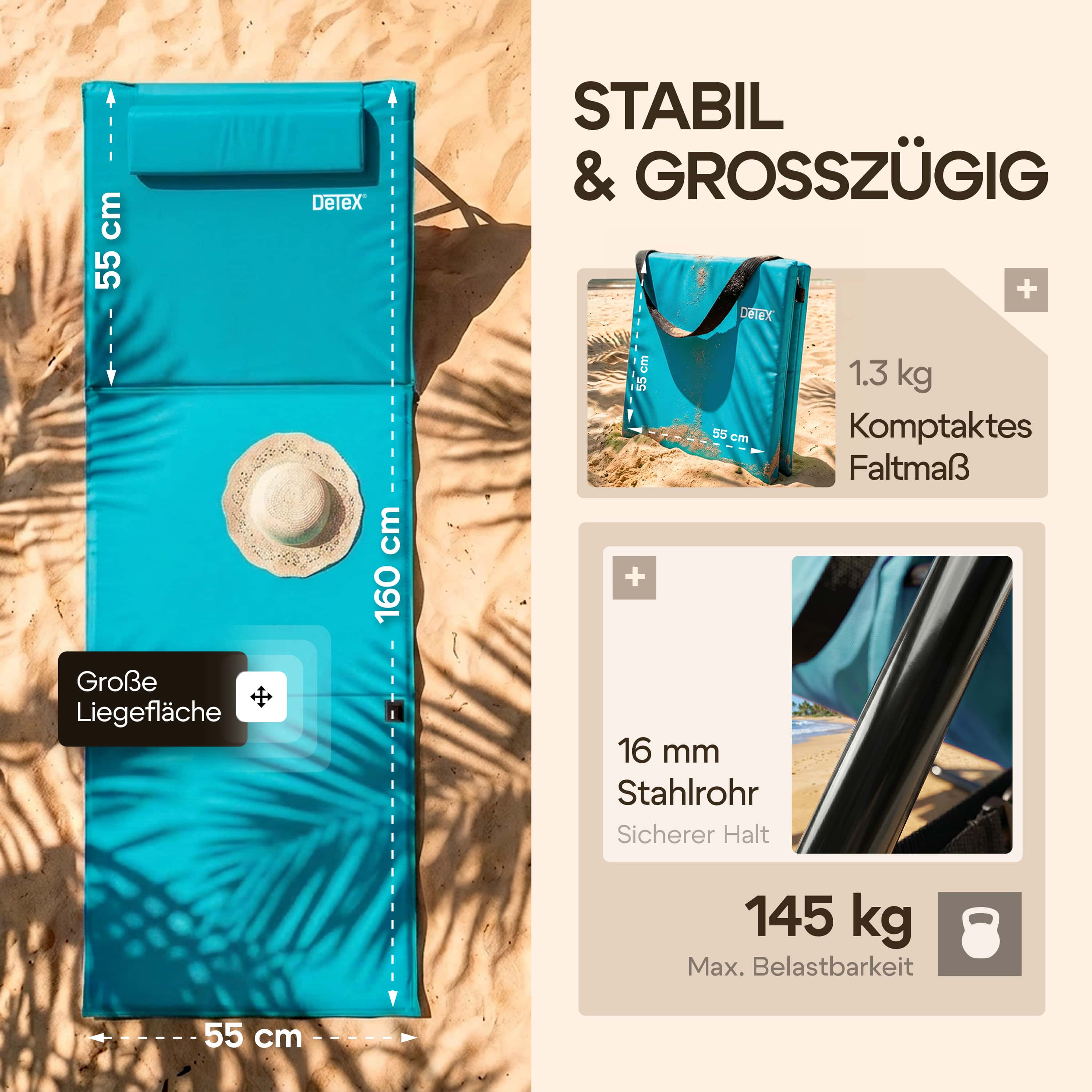 Strandmat\u0020turquoise\u0020158x56x46cm\u0020gewatteerd