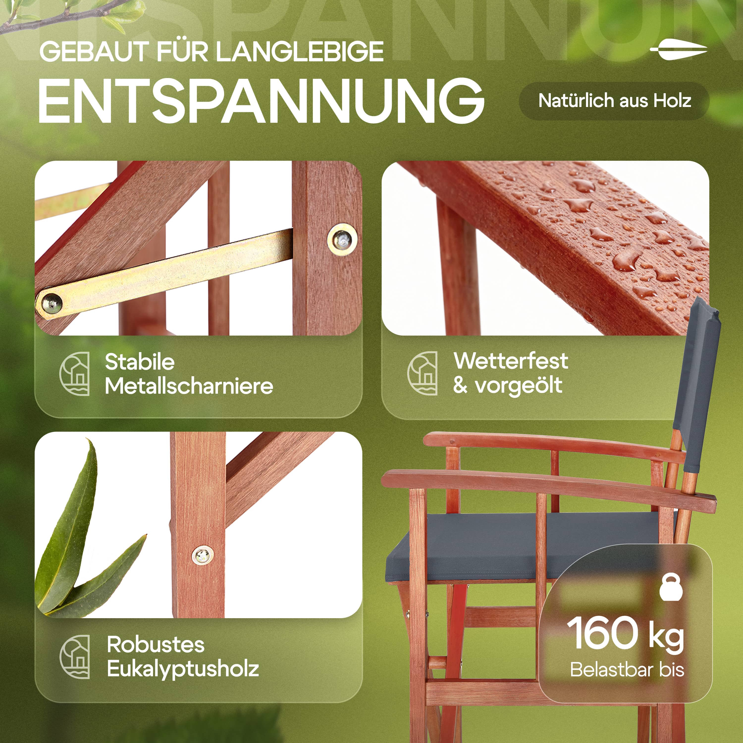 Regisseursstoel\u0020antraciet\u0020eucalyptushout\u0020FSC\u00AE\u002Dgecertificeerd\u0020Inklapbare\u0020tuinstoel\u0020tot\u0020160\u0020kg