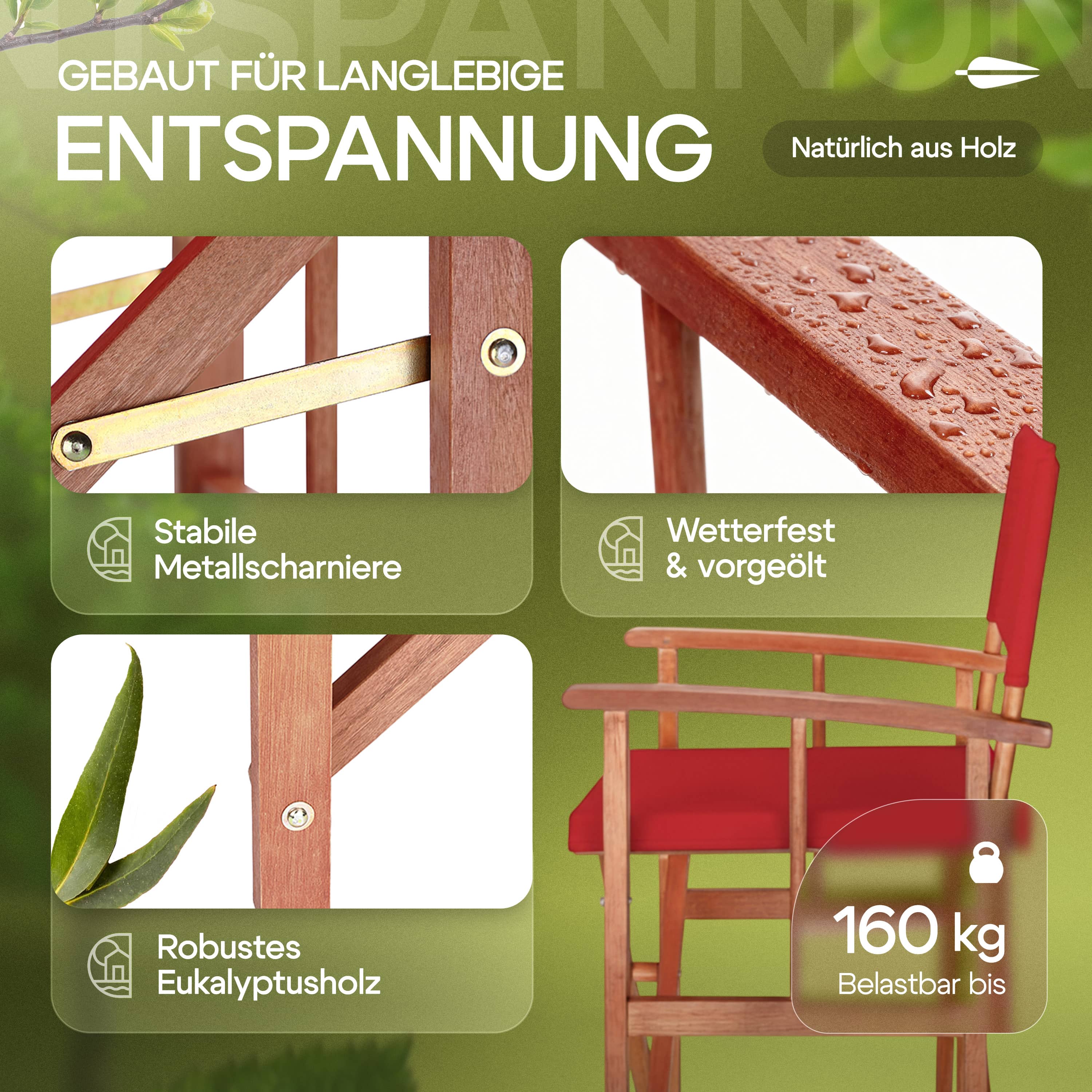 Regisseursstoel\u0020rood\u0020eucalyptushout\u0020FSC\u00AE\u002Dgecertificeerd\u0020Inklapbare\u0020tuinstoel\u0020tot\u0020160\u0020kg
