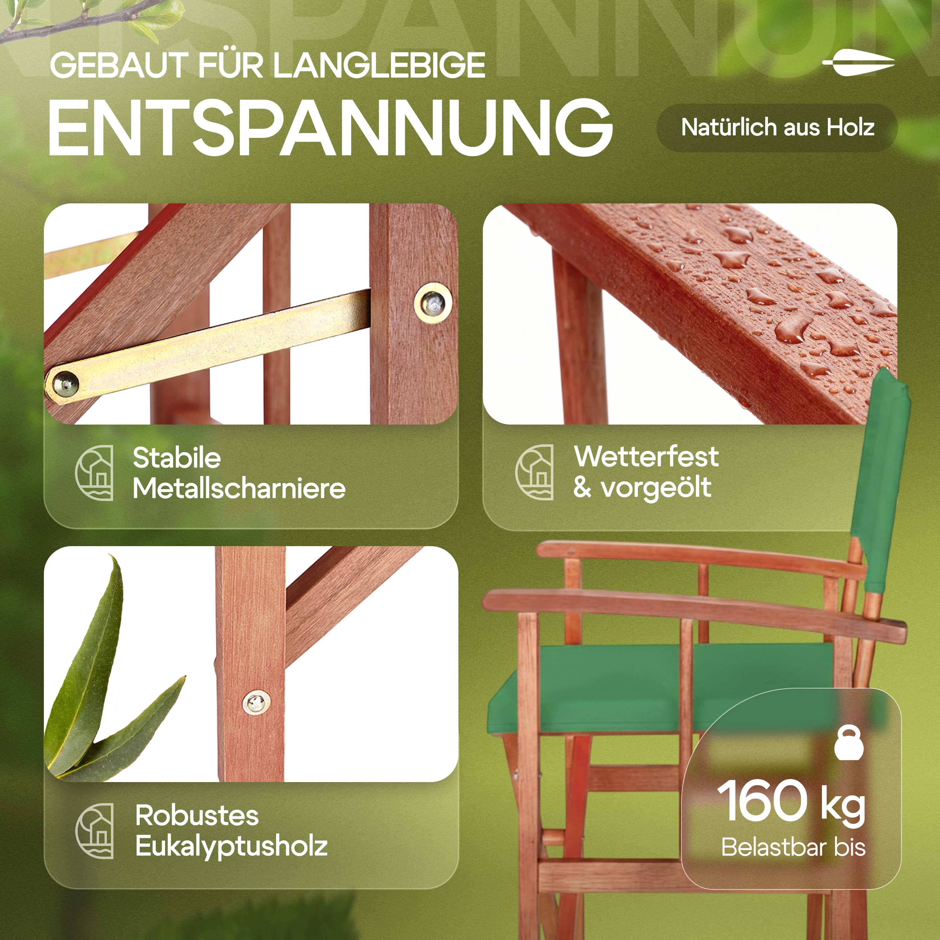Regisseursstoel\u0020Groen\u0020eucalyptushout\u0020FSC\u00AE\u002Dgecertificeerd\u0020Inklapbare\u0020tuinstoel\u0020tot\u0020160\u0020kg