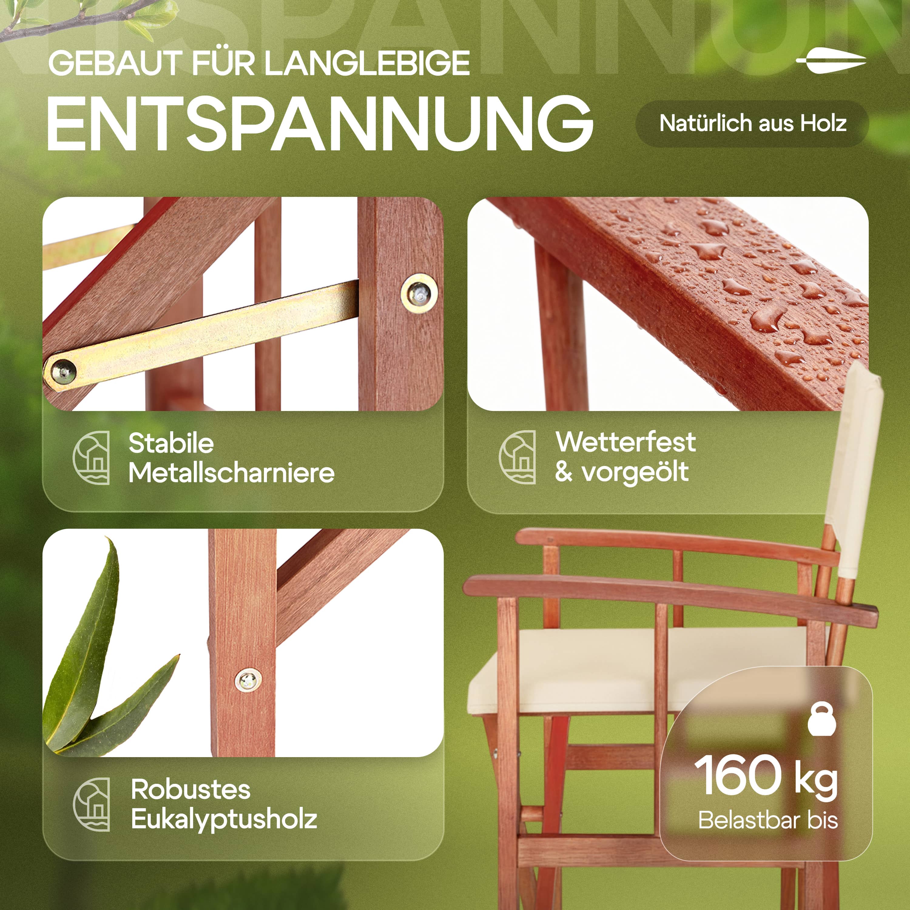 Regisseursstoel\u0020cr\u00E8me\u0020eucalyptushout\u0020FSC\u00AE\u002Dgecertificeerd\u0020Inklapbare\u0020tuinstoel\u0020tot\u0020160\u0020kg