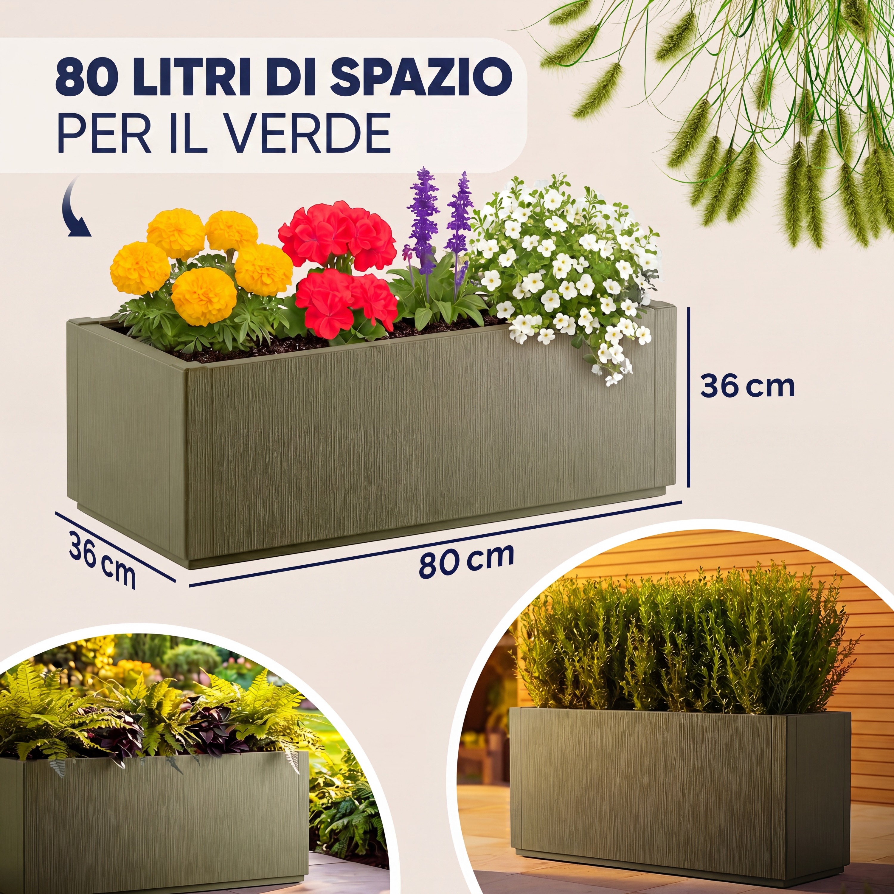 Bloempot\u0020Ethica\u0020Olijfgroen\u0020Kunststof\u002080x36x36\u0020cm Bloempot\u0020Ethica\u0020Olijfgroen\u0020Kunststof\u002080x36x36\u0020cm