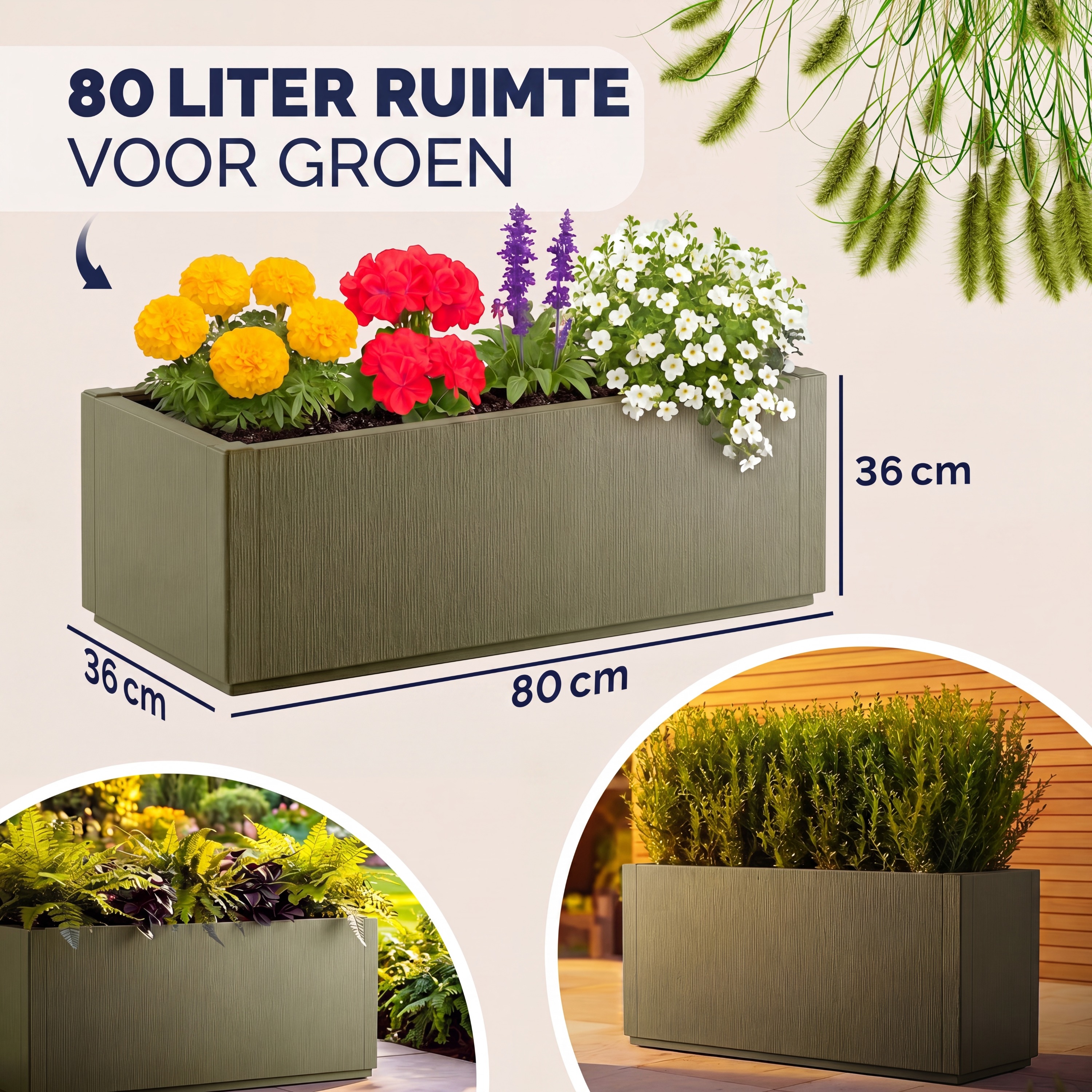 Bloempot\u0020Ethica\u0020Olijfgroen\u0020Kunststof\u002080x36x36\u0020cm Bloempot\u0020Ethica\u0020Olijfgroen\u0020Kunststof\u002080x36x36\u0020cm