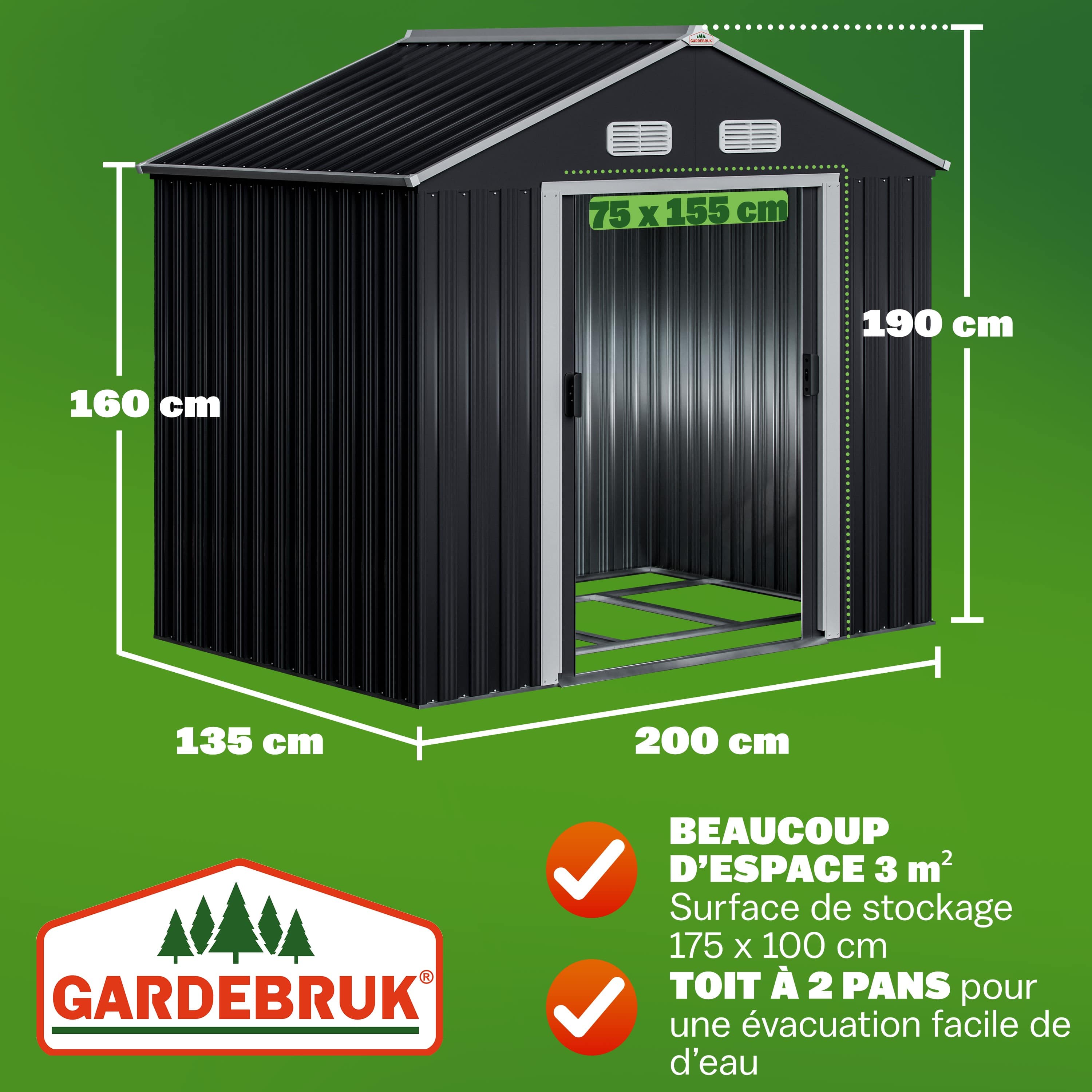 Tuinhuis\u0020XL\u0020Antraciet\u0020Metaal\u0020190x135x200cm\u0020Fundament