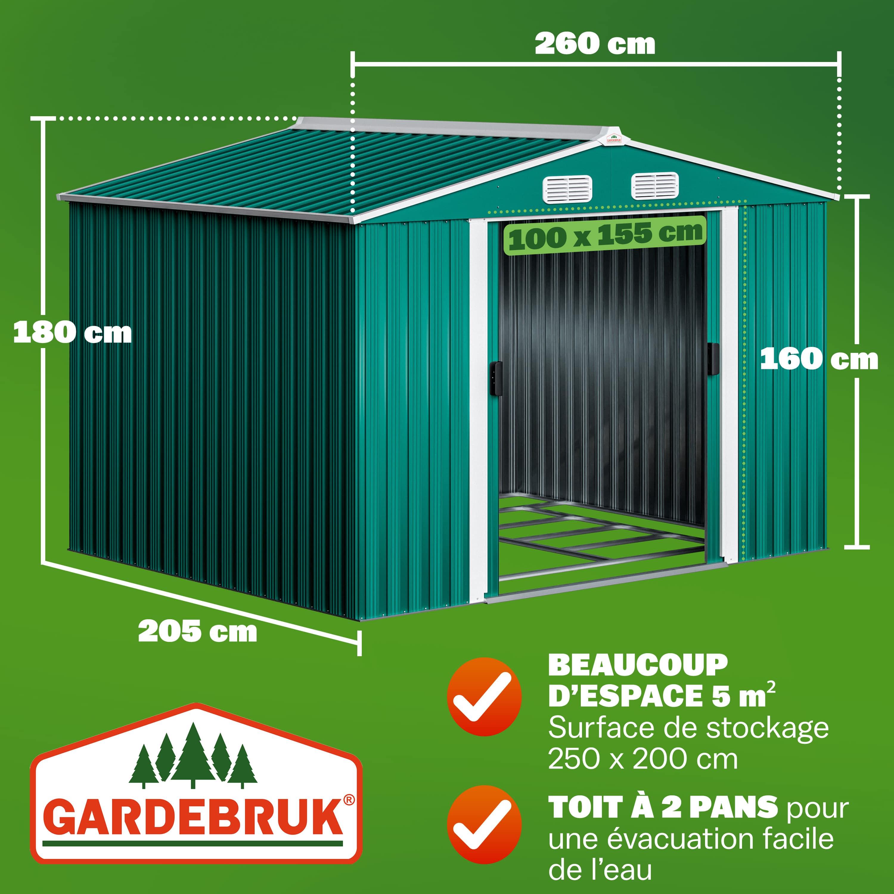 Tuinhuis\u0020Groen\u0020Metaal\u0020260x205x180cm