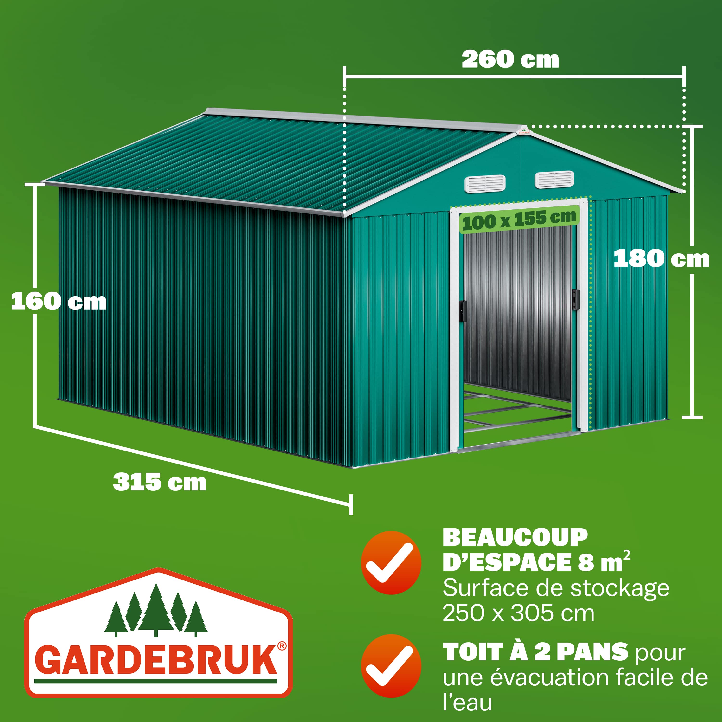 Tuinhuis\u0020Groen\u0020Metaal\u0020260x315x180cm
