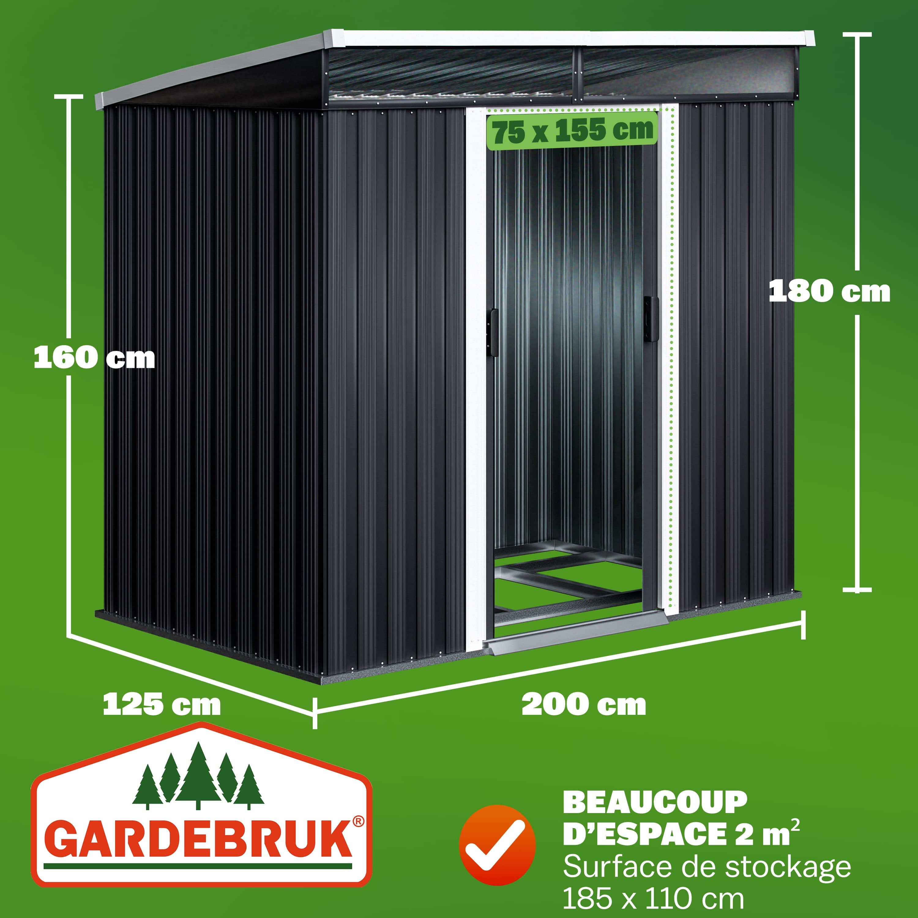 Tuinschuur\u0020Zwart\u0020Metaal\u0020200x125x180cm
