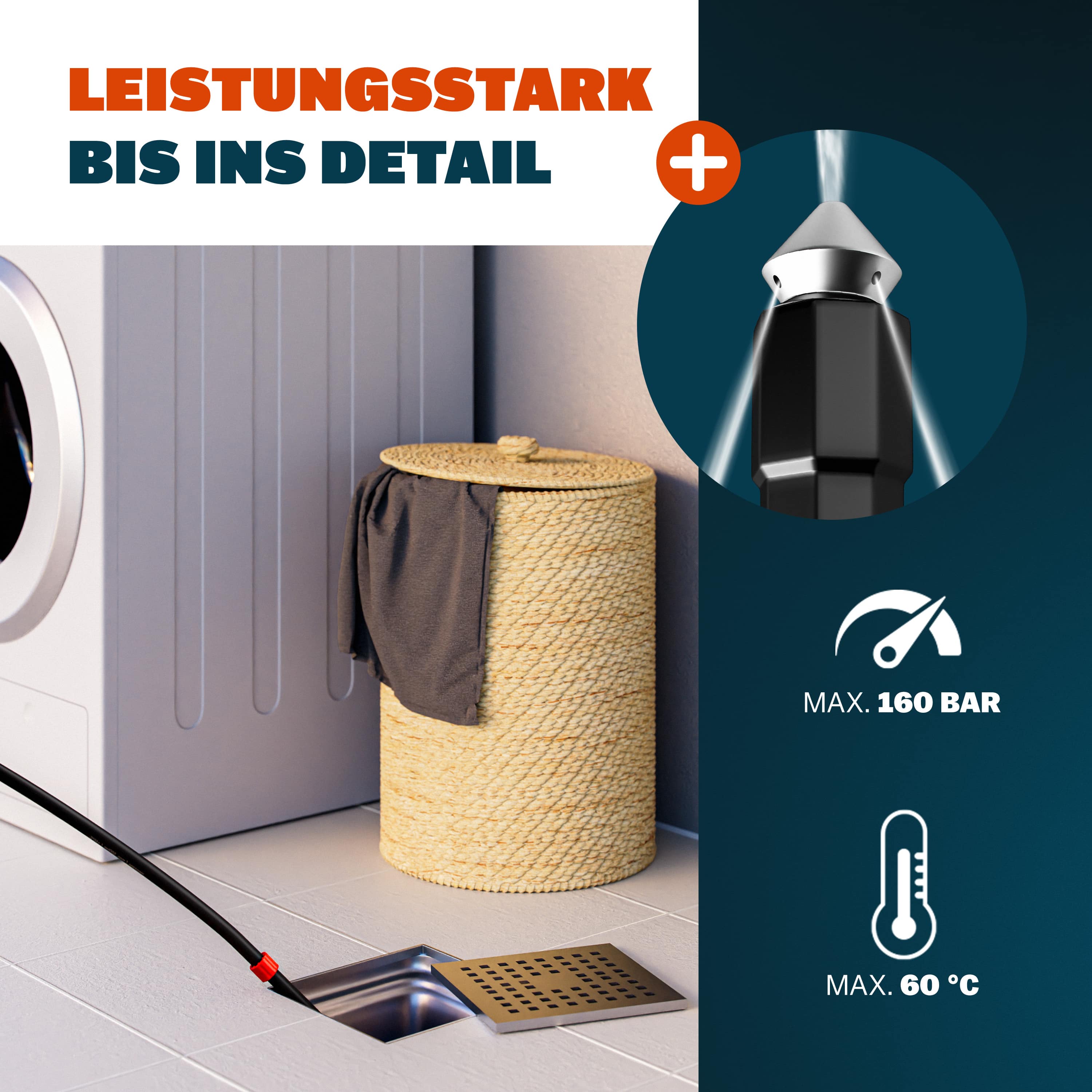 Rioolreinigingset\u0020Zwart\u002015\u0020Meter\u0020160\u0020Bar\u002060\u00B0C