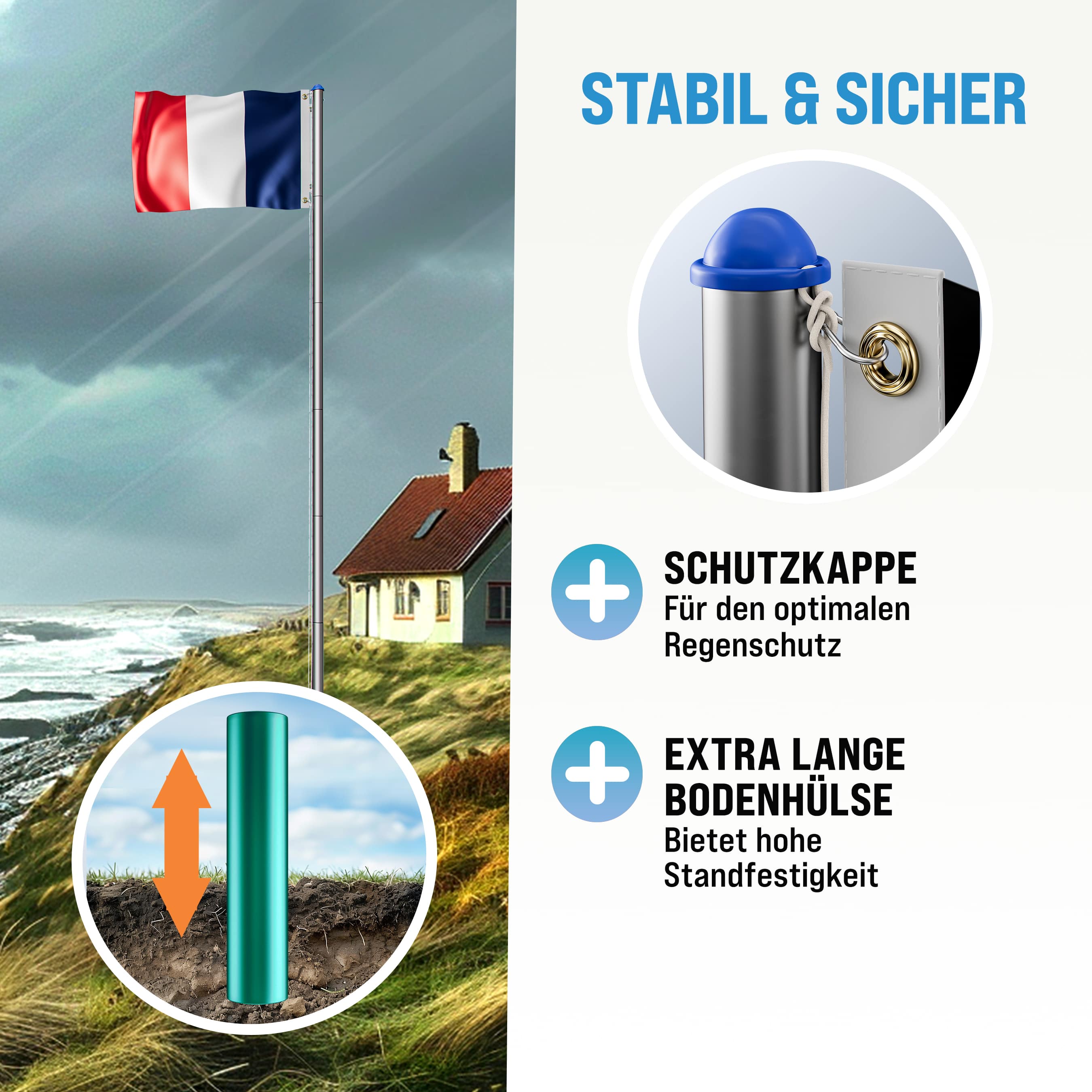 Aluminium\u0020vlaggenmast\u0020650cm\u0020incl\u0020Duitsland\u0020vlag