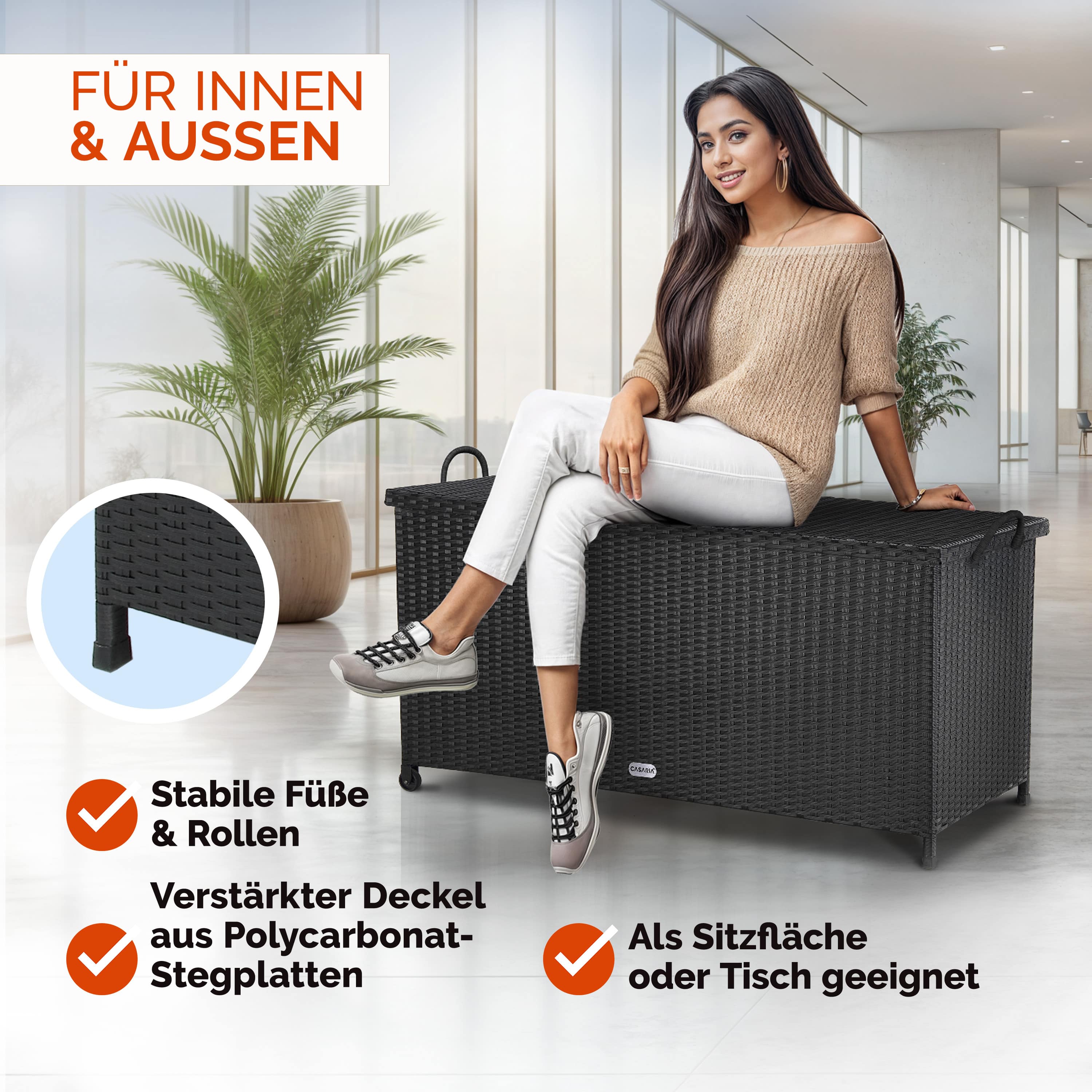 Polyrotan\u0020kussenbox\u0020Zwart\u0020117x53x60cm\u0020met\u00202\u0020Wielen