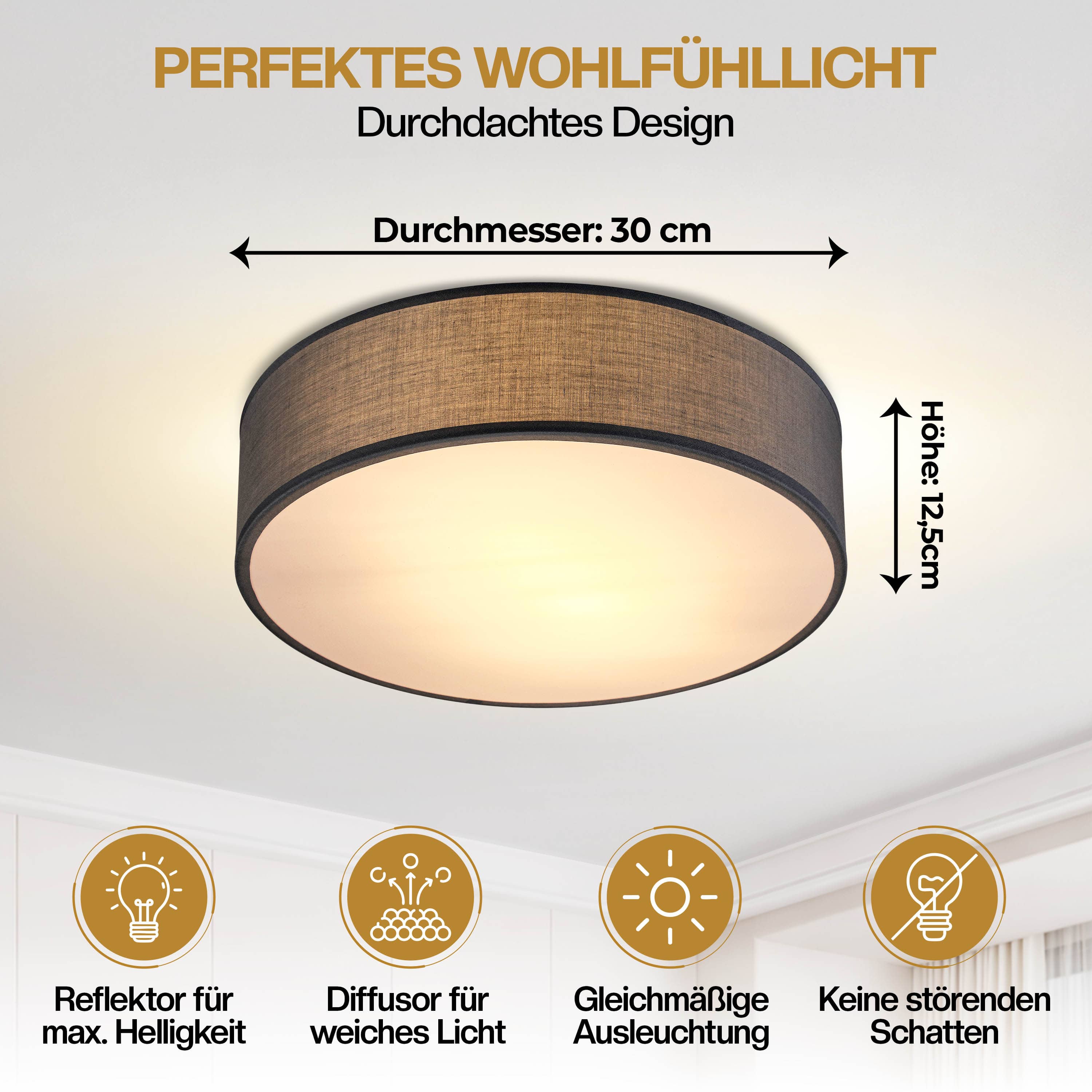 Plafondlamp\u0020Grijs\u0020Stof\u0020\u00F830cm Plafondlamp\u0020Grijs\u0020Stof\u0020\u00F830cm