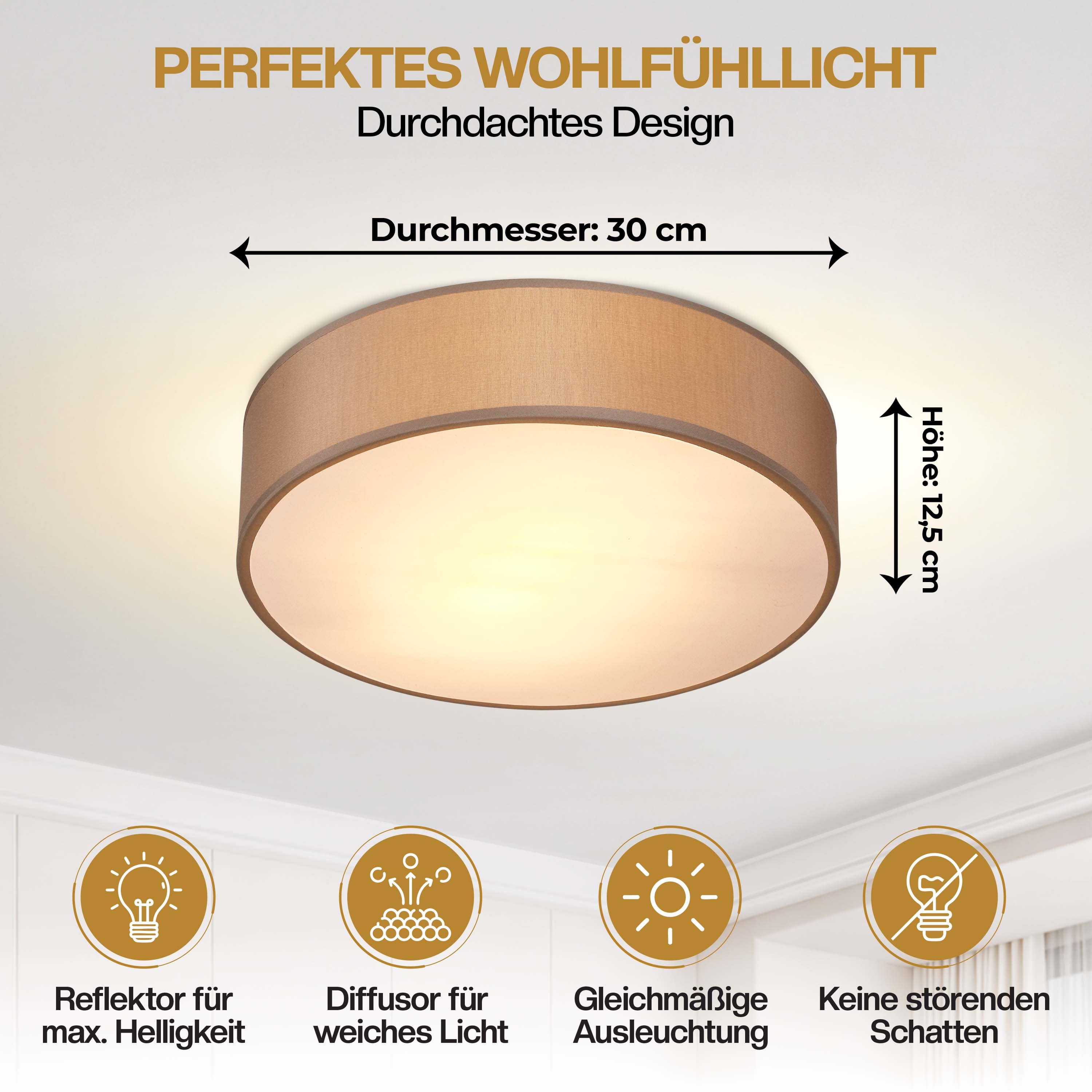Plafondlamp\u0020Taupe\u0020Stof\u0020\u00F830cm Plafondlamp\u0020Taupe\u0020Stof\u0020\u00F830cm