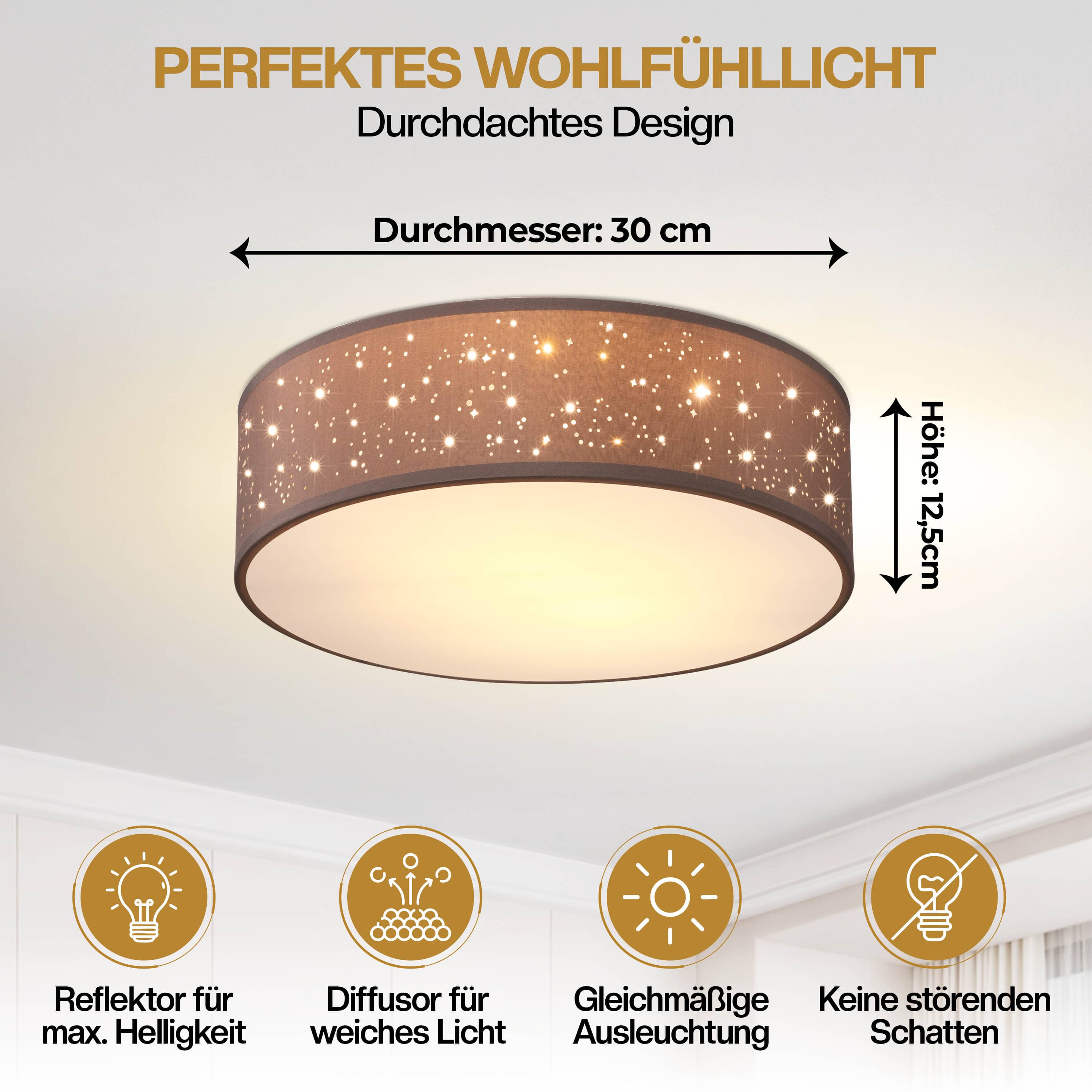 Plafondlamp\u0020Taupe\u0020Stof\u0020\u00F830cm Plafondlamp\u0020Taupe\u0020Stof\u0020\u00F830cm