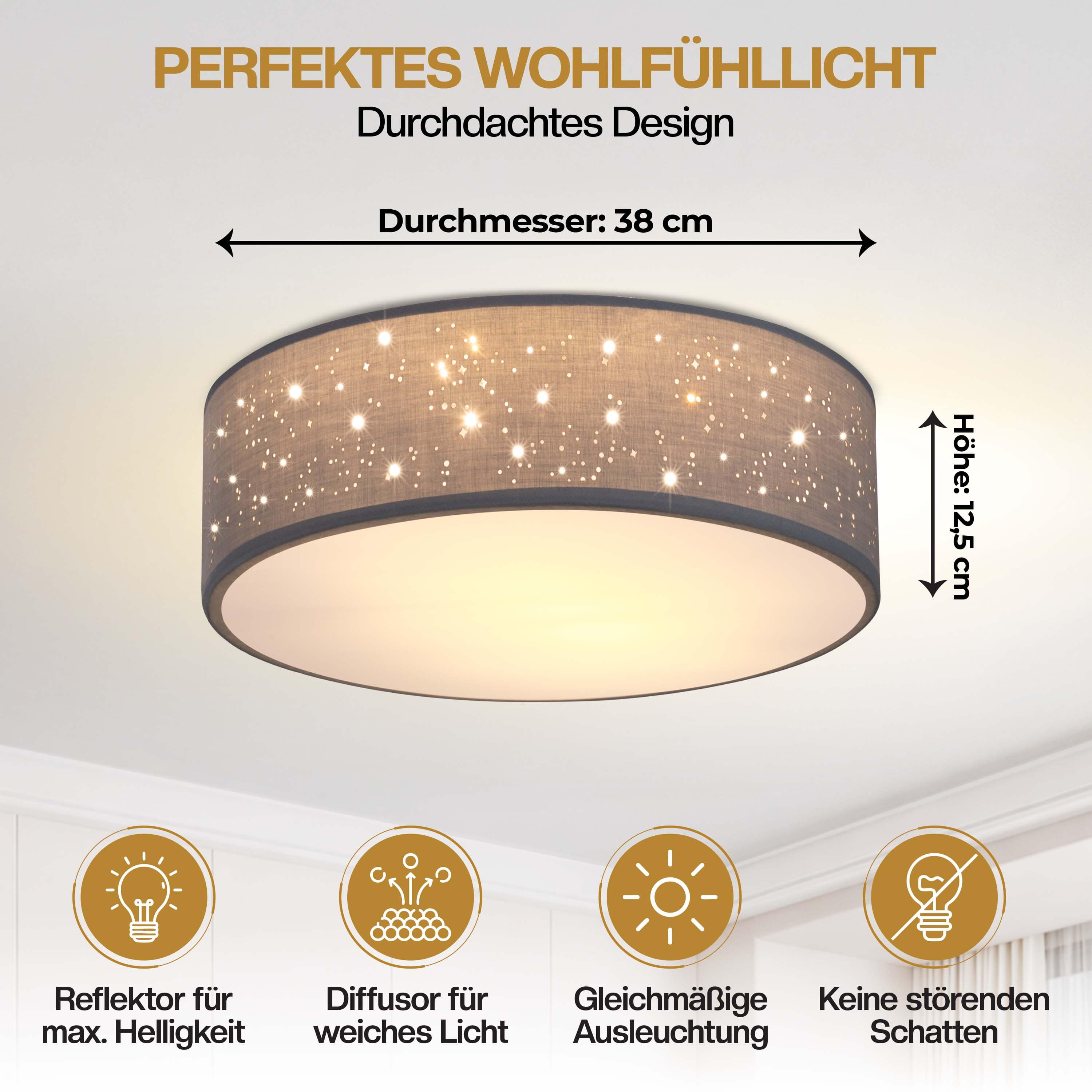 Plafondlamp\u0020Grijs\u0020Stof\u0020\u00F838cm