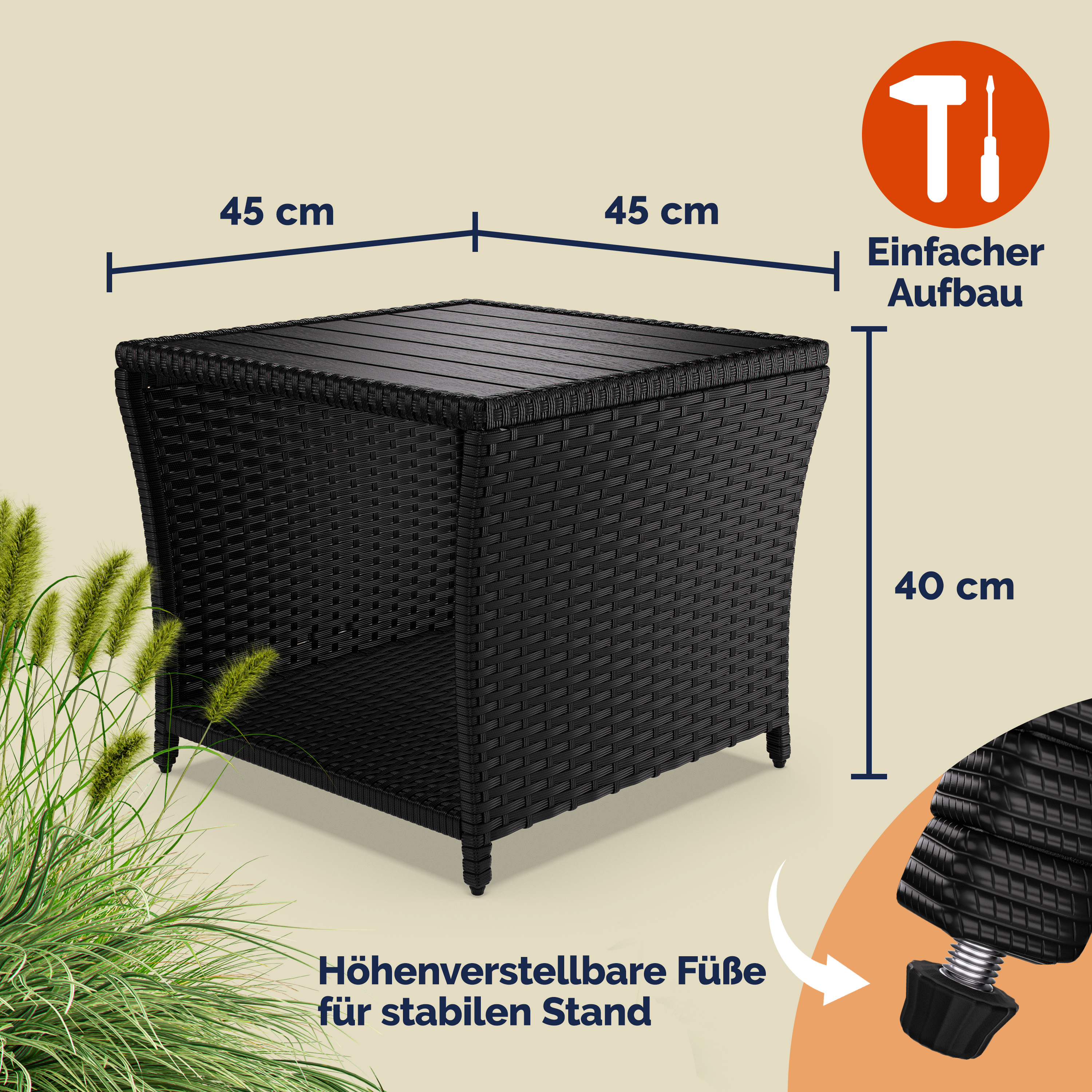 Polyrotan\u0020Bijzettafel\u0020Vedis\u0020Zwart\u002045x45x40cm Polyrotan\u0020Bijzettafel\u0020Vedis\u0020Zwart\u002045x45x40cm