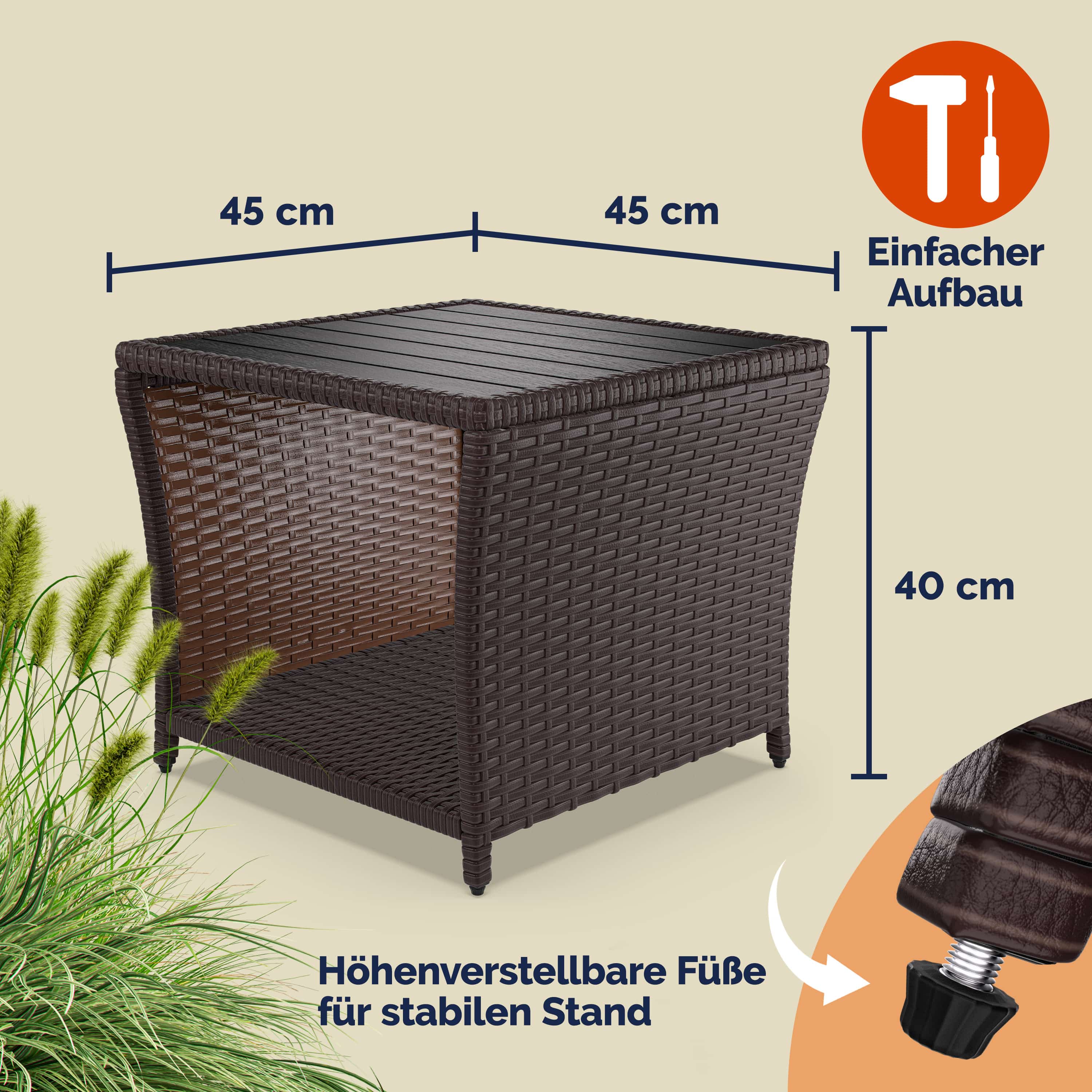 Polyrotan\u0020Bijzettafel\u0020Vedis\u0020Bruin\u002045x45x40cm Polyrotan\u0020Bijzettafel\u0020Vedis\u0020Bruin\u002045x45x40cm