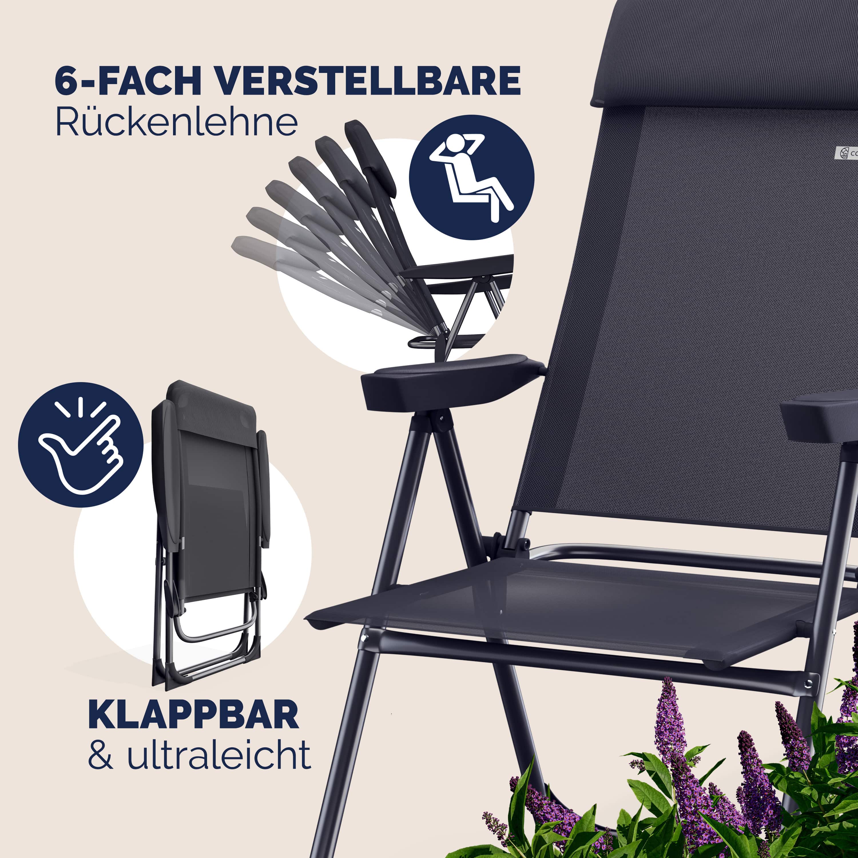 Tuinstoel\u0020met\u0020Hoge\u0020Rugleuning\u00202\u0020Stuks\u0020Antraciet\u0020Aluminium