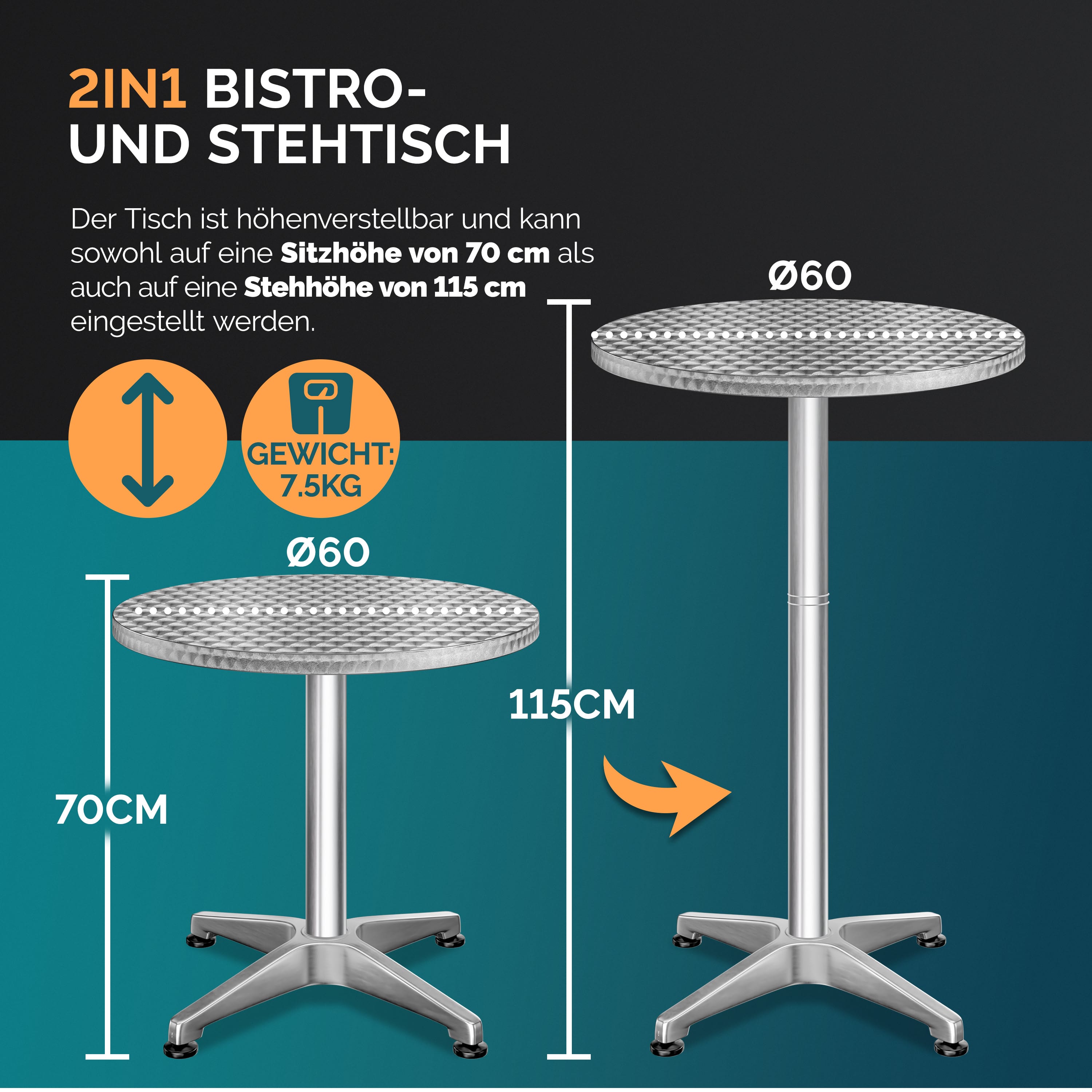 Statafel\u0020set\u0020van\u00202\u0020Zilver\u0020aluminium\u0020\u00D860cm\u0020in\u0020hoogte\u0020verstelbaar