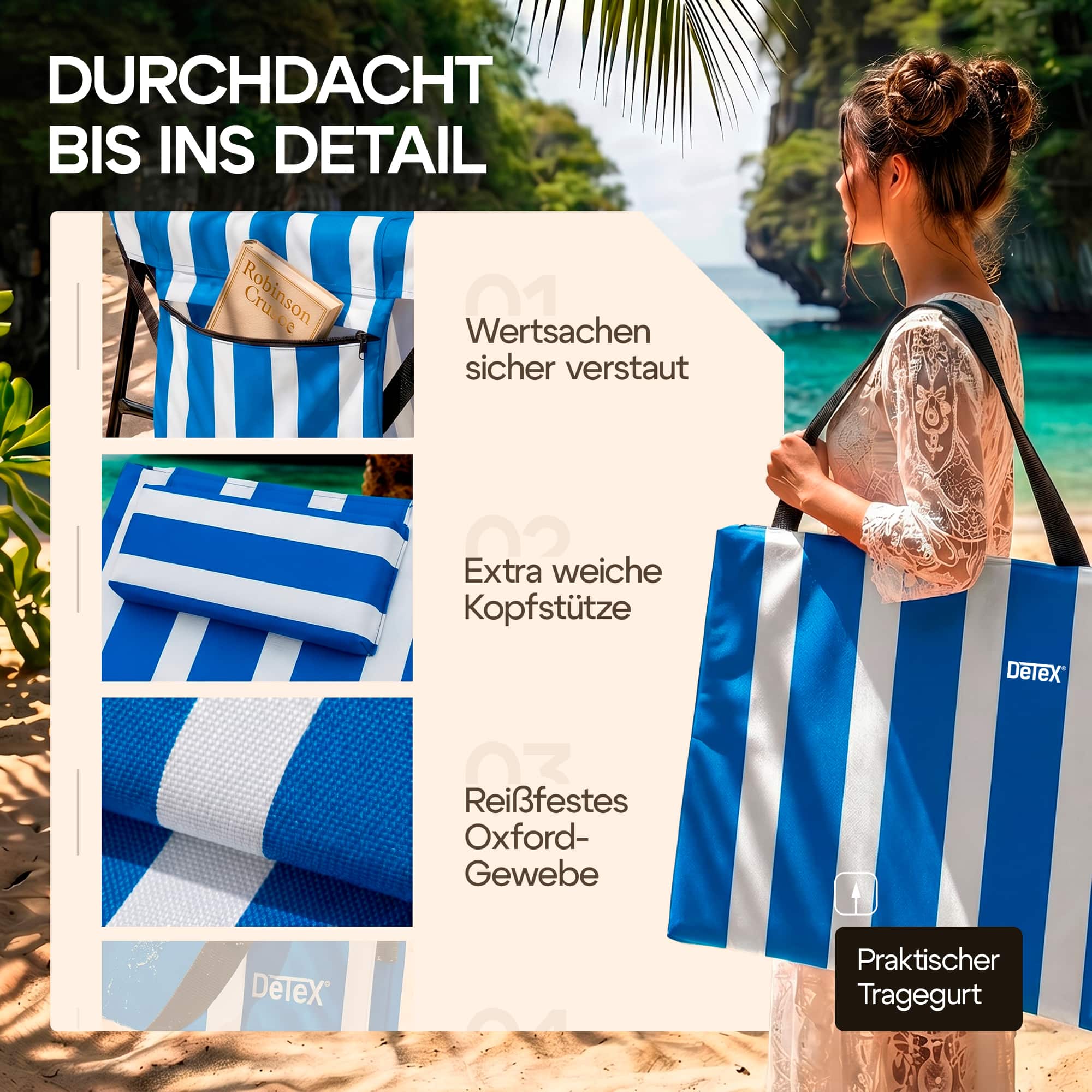Strandmat\u0020Blauw\u002FWit\u0020158x56x46cm\u0020gestoffeerd Strandmat\u0020Blauw\u002FWit\u0020158x56x46cm\u0020gestoffeerd