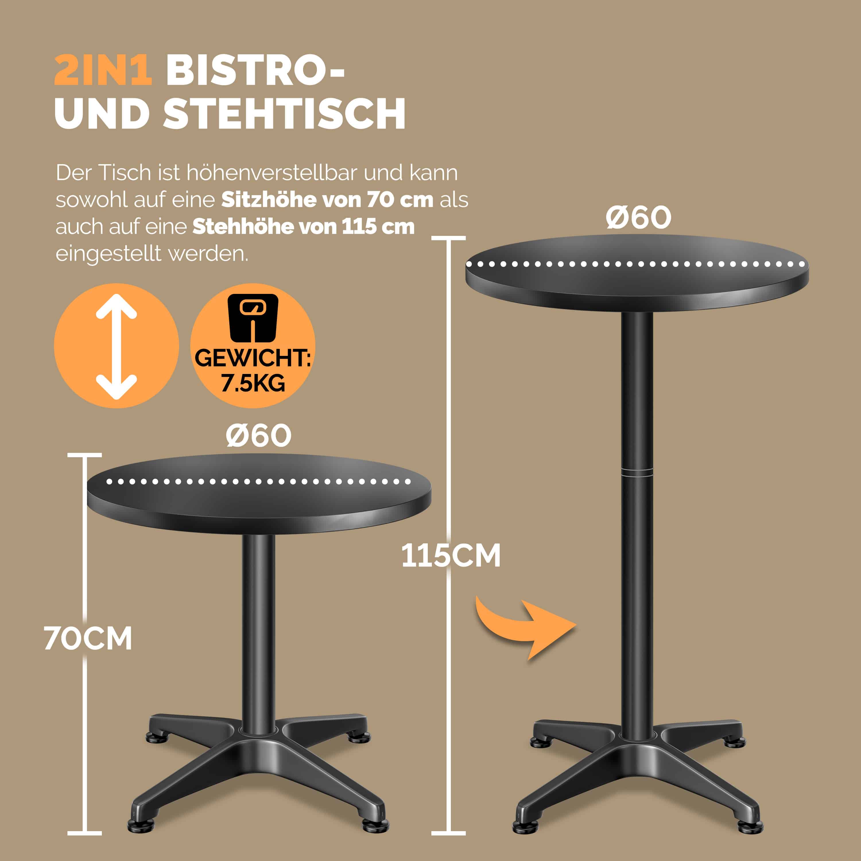Statafel\u0020Zwart\u0020aluminium\u0020\u00D860cm\u0020in\u0020hoogte\u0020verstelbaar