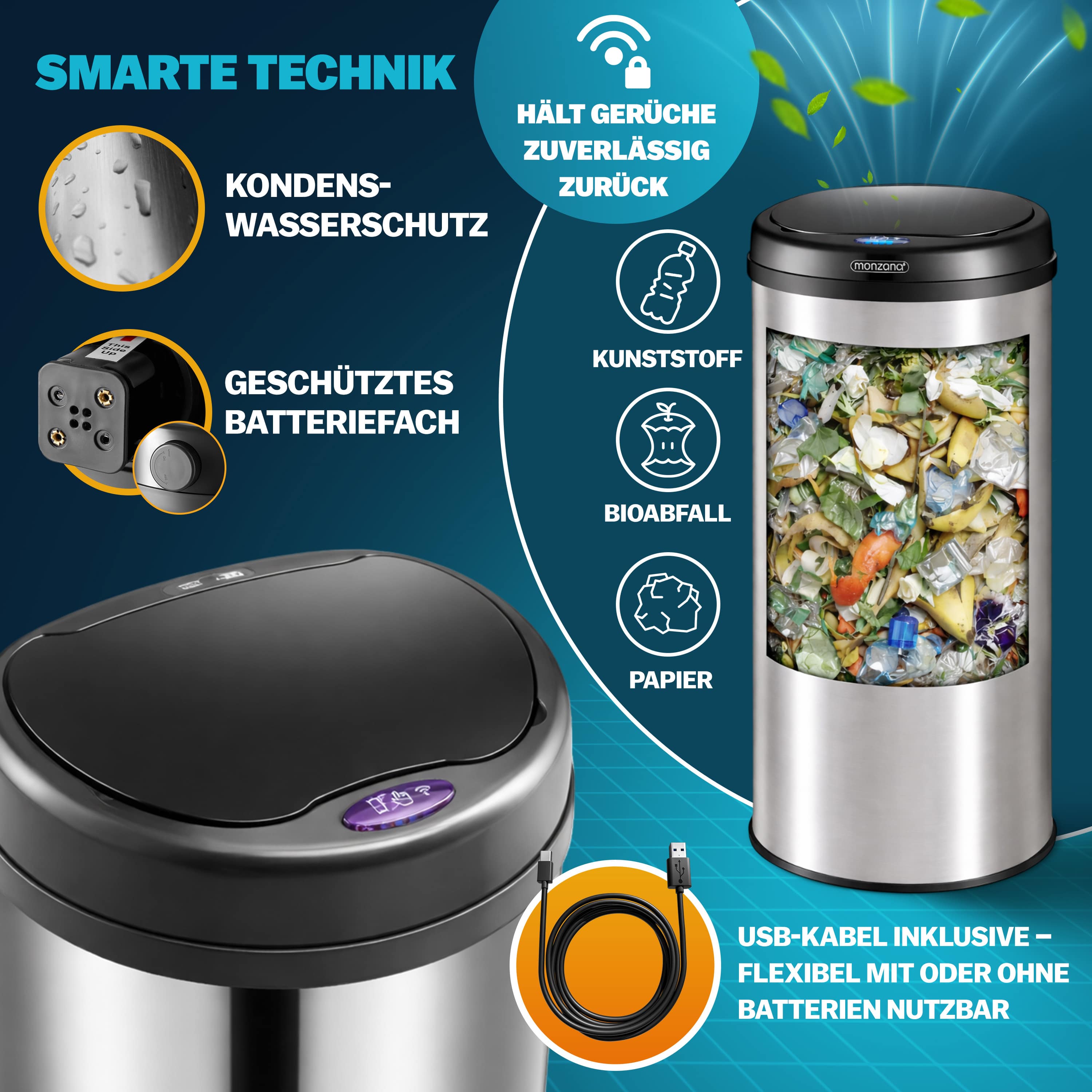 Sensor\u0020afvalbak\u0020Zilver\u0020roestvrij\u0020staal\u002040\u0020liter