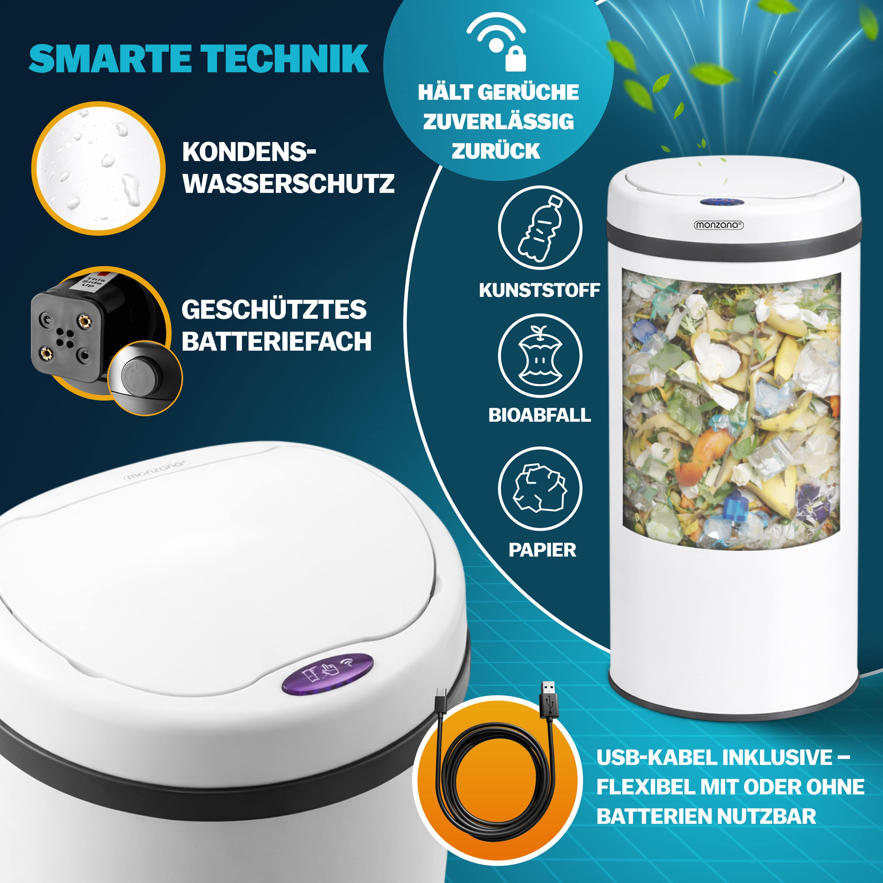 Sensor\u0020afvalbak\u0020Wit\u0020roestvrij\u0020staal\u002040\u0020liter
