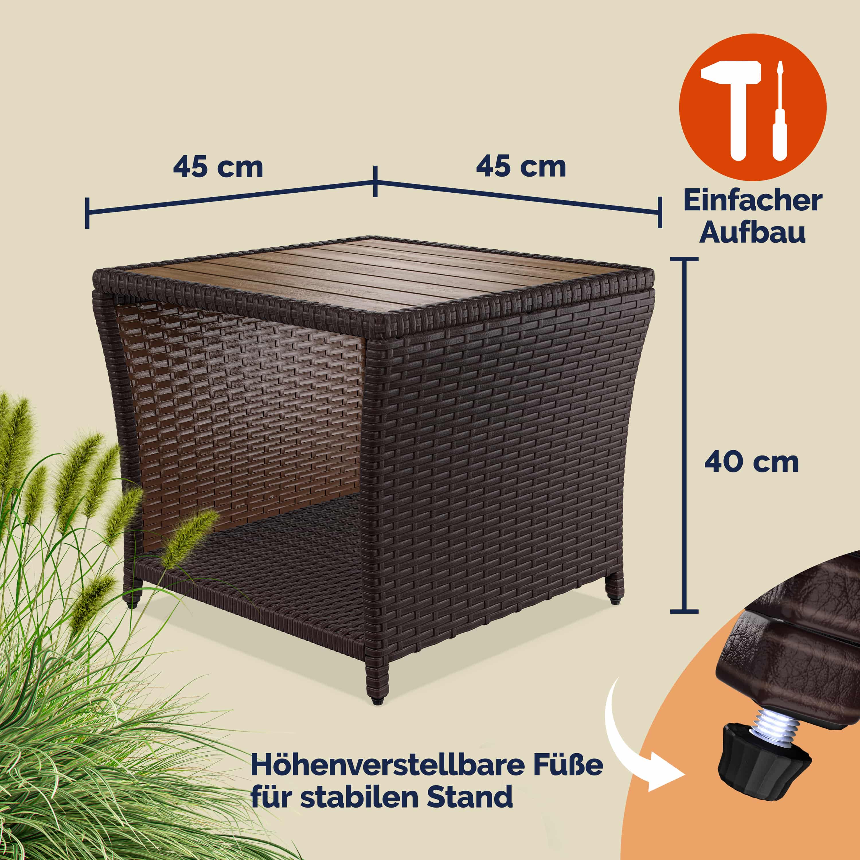 Polyrattan\u0020bijzettafel\u0020bruin\u002045x45x40cm