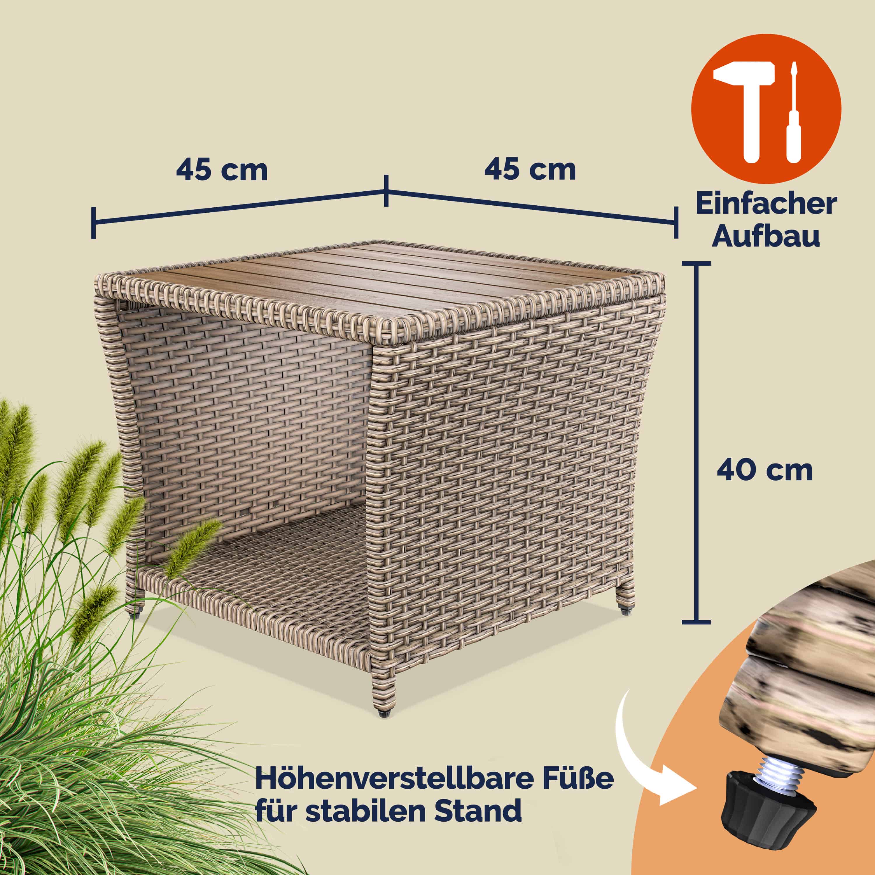 Polyrattan\u0020bijzettafel\u0020cr\u00E8me\u002045x45x40cm