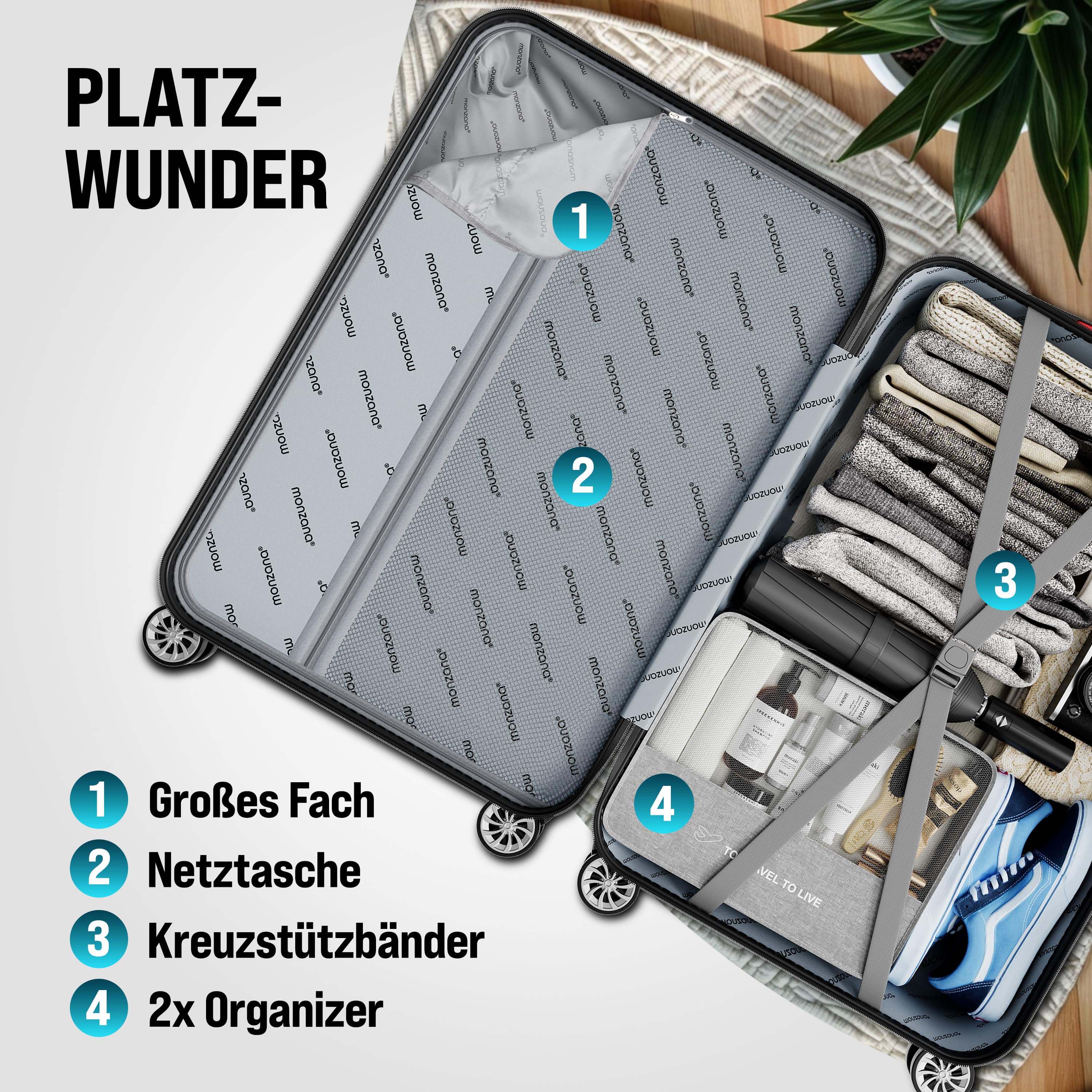 Reiskoffers\u0020Baseline\u00203\u002Ddelige\u0020Zwart\u0020ABS\u0020accessoires