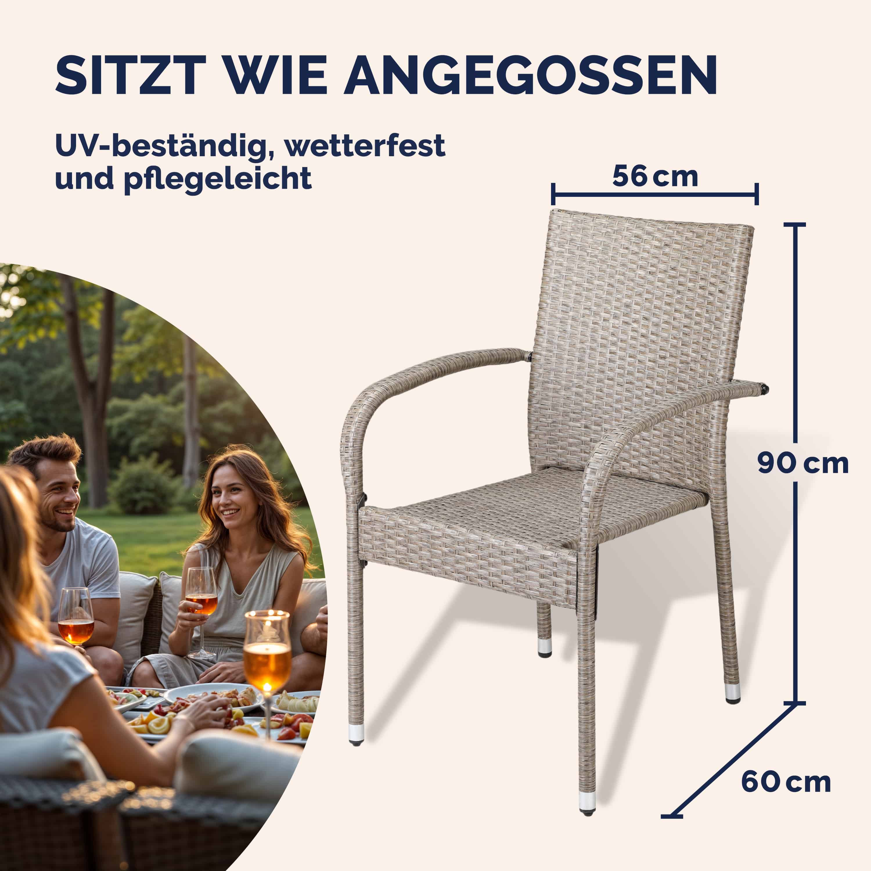 Polyrotan\u0020Tuinstoel\u0020Comfort\u00204\u0020stuks\u0020Cr\u00E8me