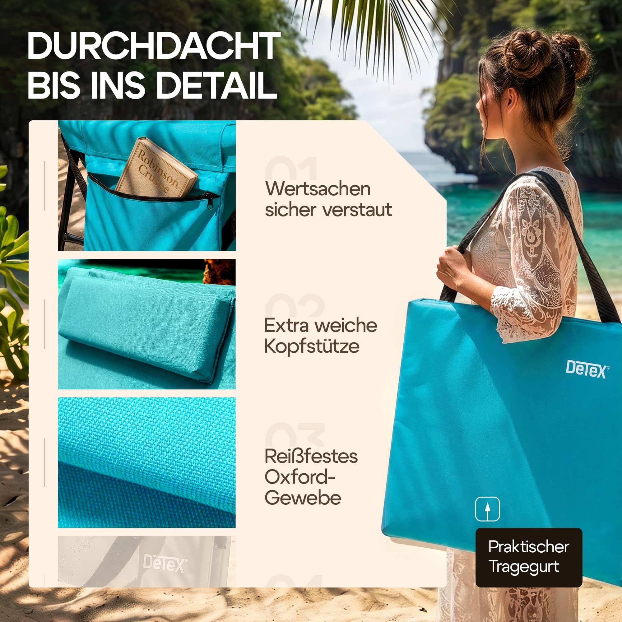 Strandmat\u0020turquoise\u0020158x56x46cm\u0020gewatteerd
