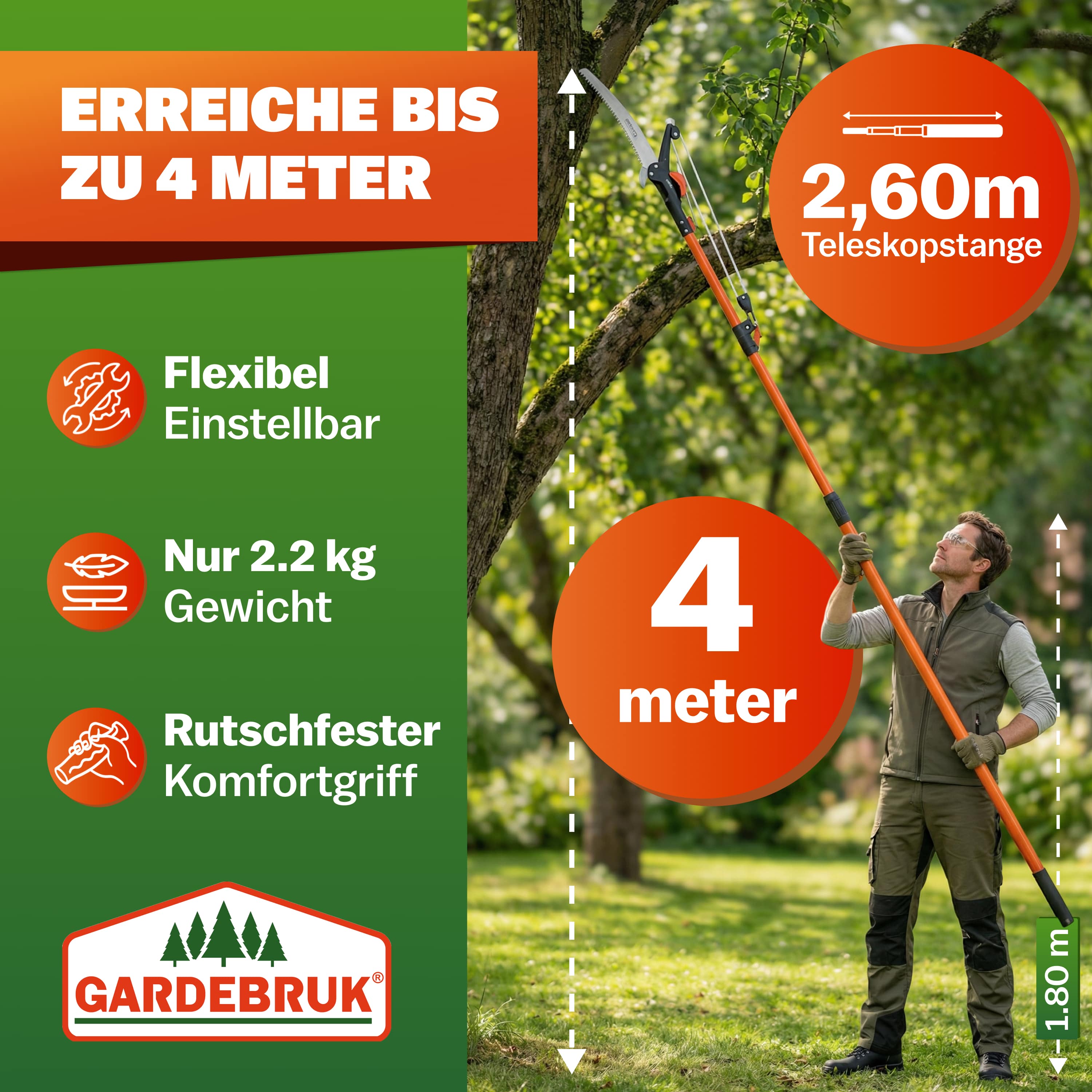 Telescopische\u0020Takkenzaag\u0020met\u0020Snoeischaar\u0020Oranje\u00202,60m