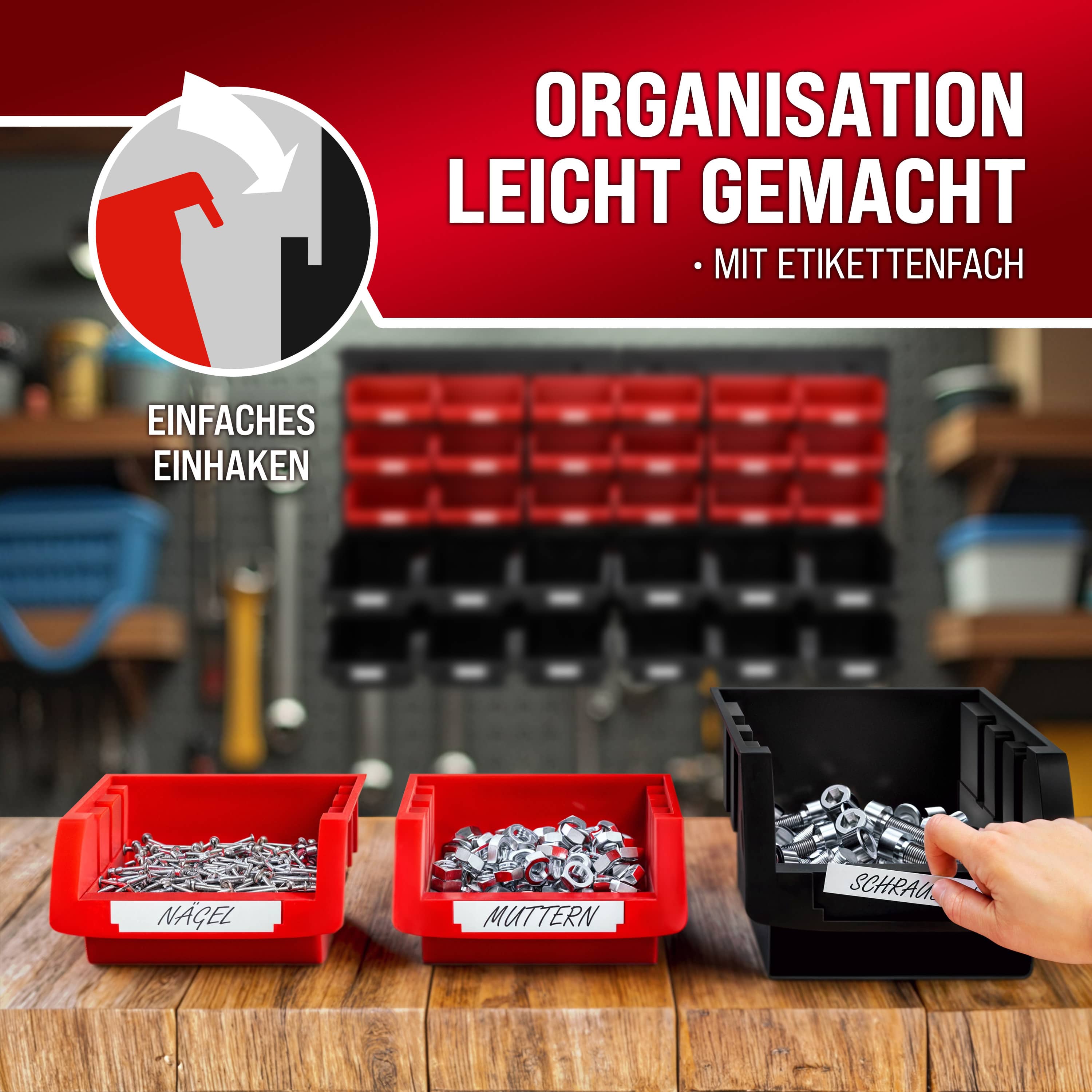 Gereedschapswand\u002032\u002Ddelig\u0020Zwart\u0020Rood\u0020Kunststof\u0020Opbergbox
