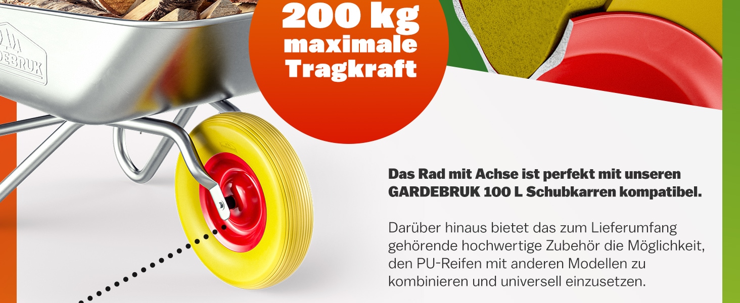 Kruiwagenwiel\u0020Rood\u0020Geel\u0020Rubber\u0020Staal\u002095mm\u0020200kg