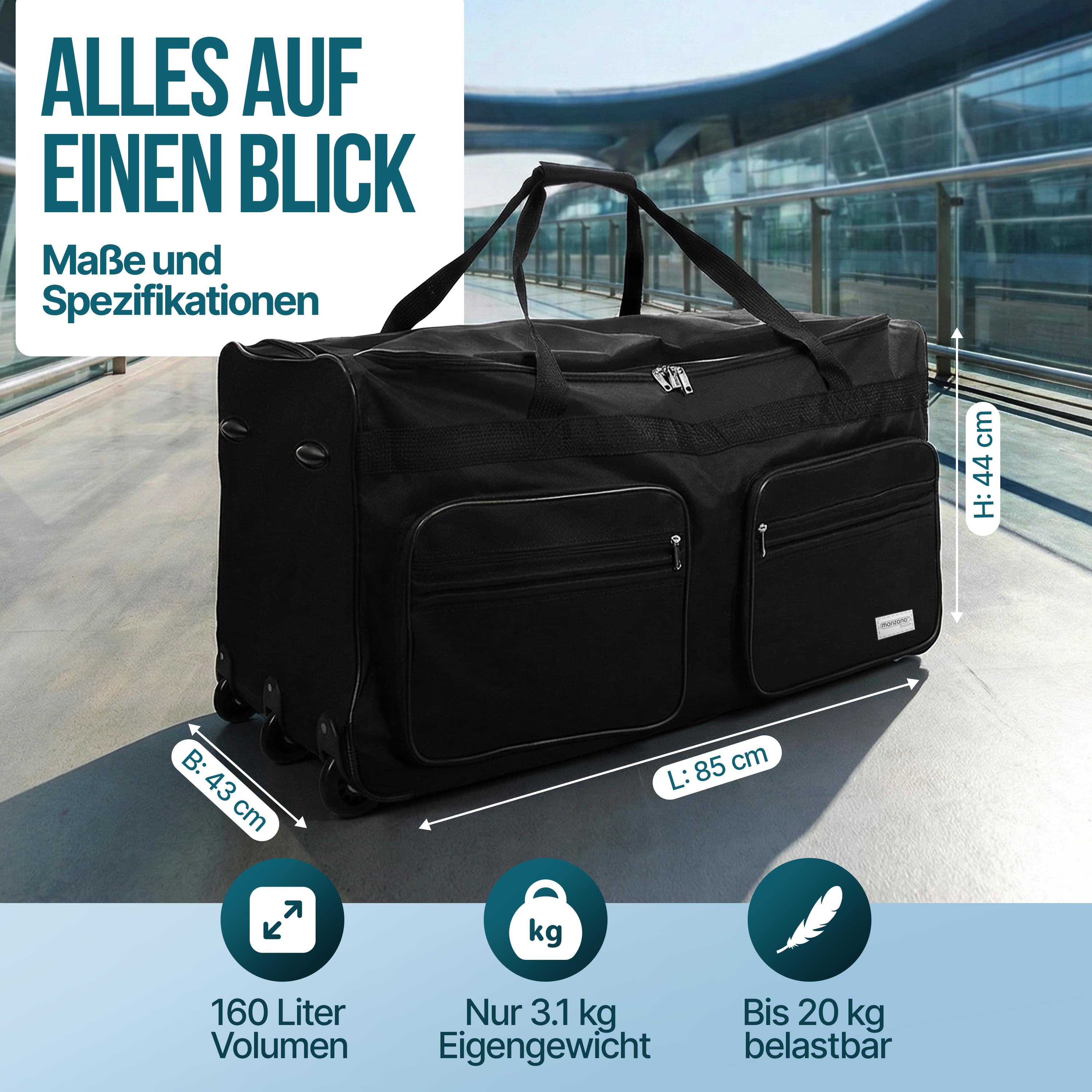 Reistas\u0020Zwart\u0020Polyester\u0020PVC\u002085x43x44cm\u0020160L\u0020Trolly Reistas\u0020Zwart\u0020Polyester\u0020PVC\u002085x43x44cm\u0020160L\u0020Trolly